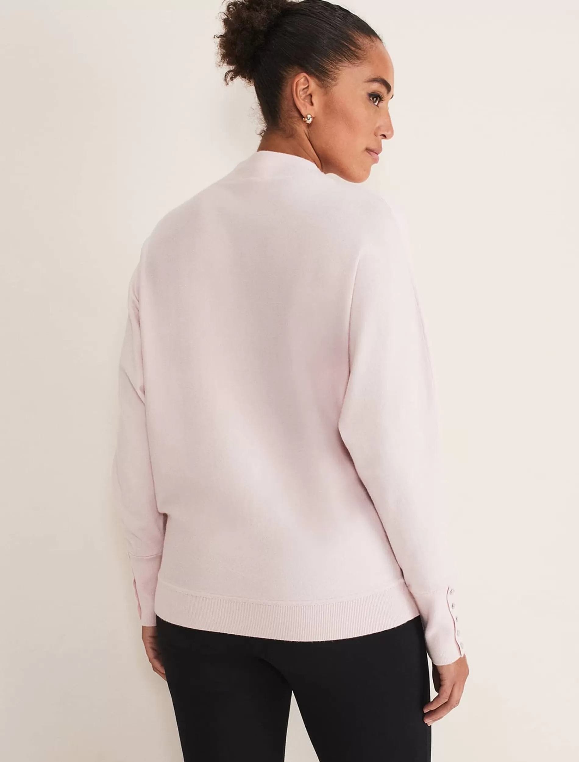 Phase Eight Indigo Button Cuff Easy Knit Soft Pink Flash Sale