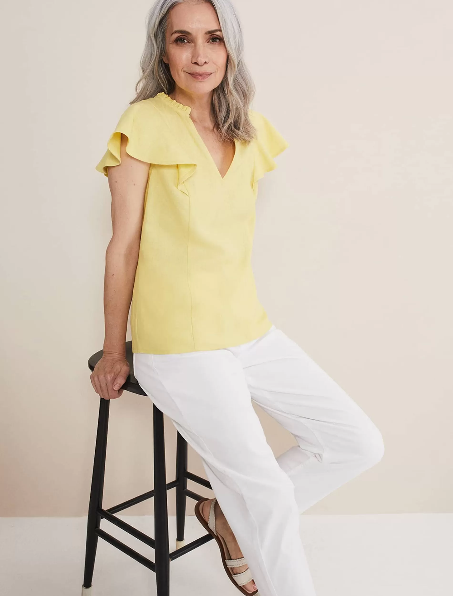 Phase Eight Ines Linen Top Yellow Cheap
