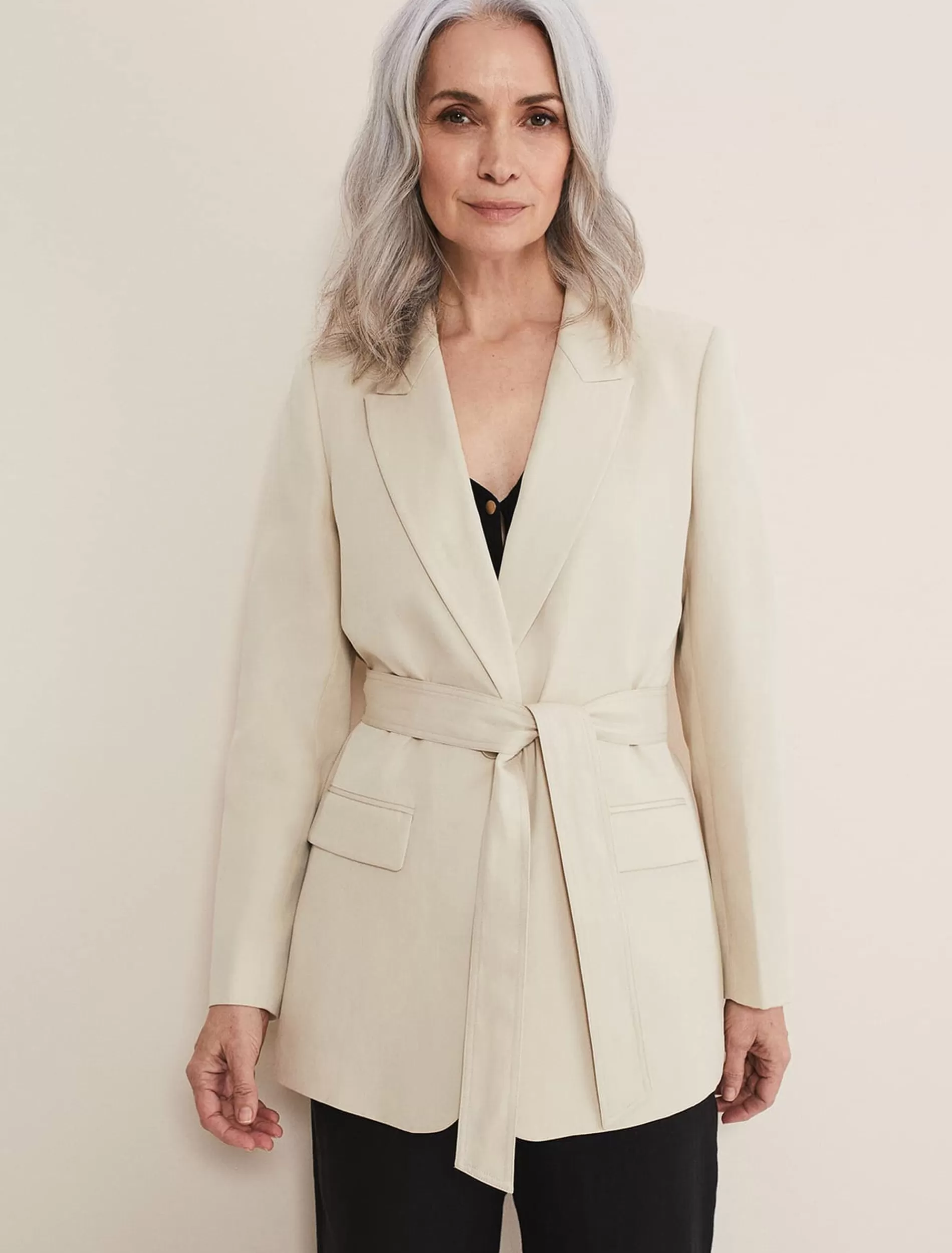 Phase Eight Inessa Linen Belted Blazer Stone Shop