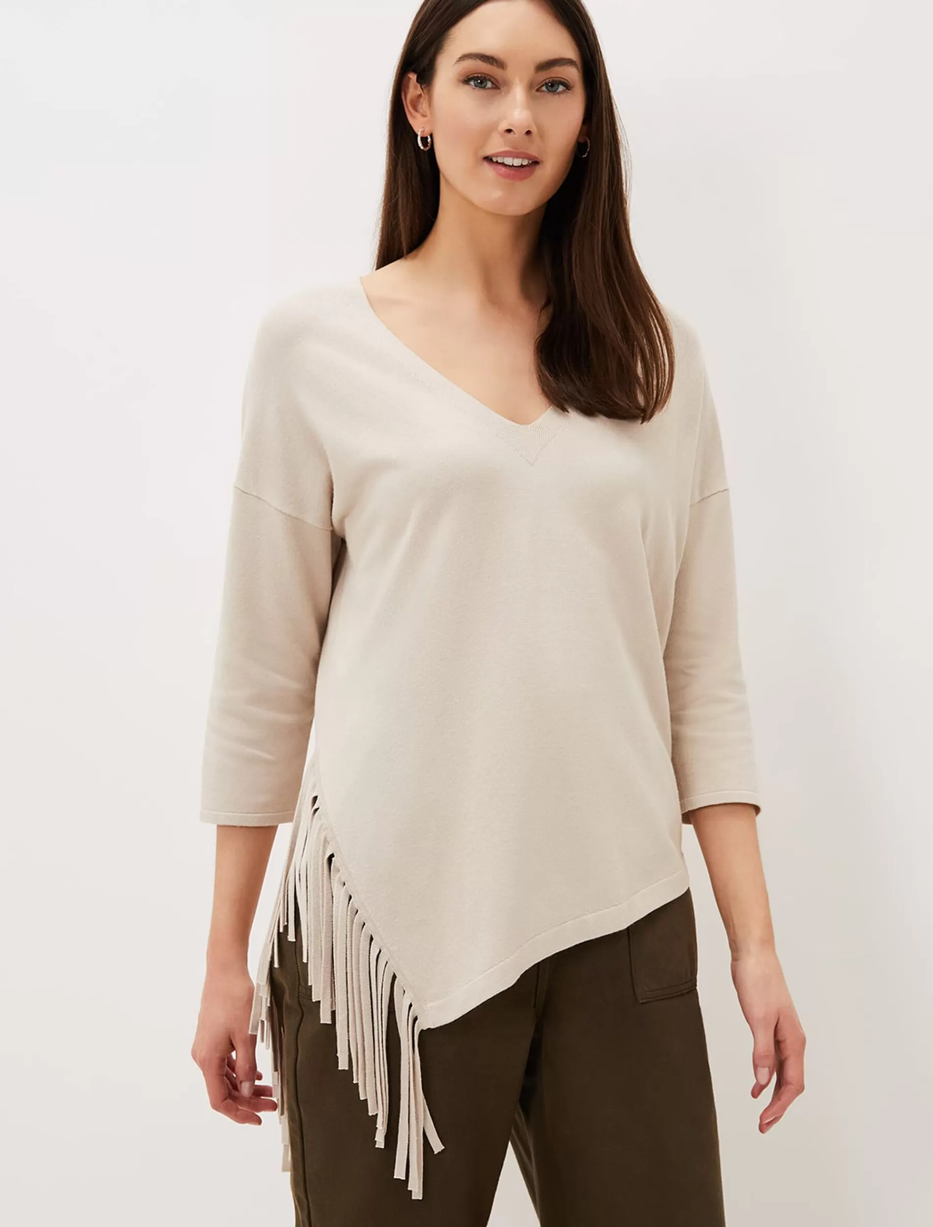 Phase Eight Inga Tassle Asymmetric Knit Jumper Stone Best Sale