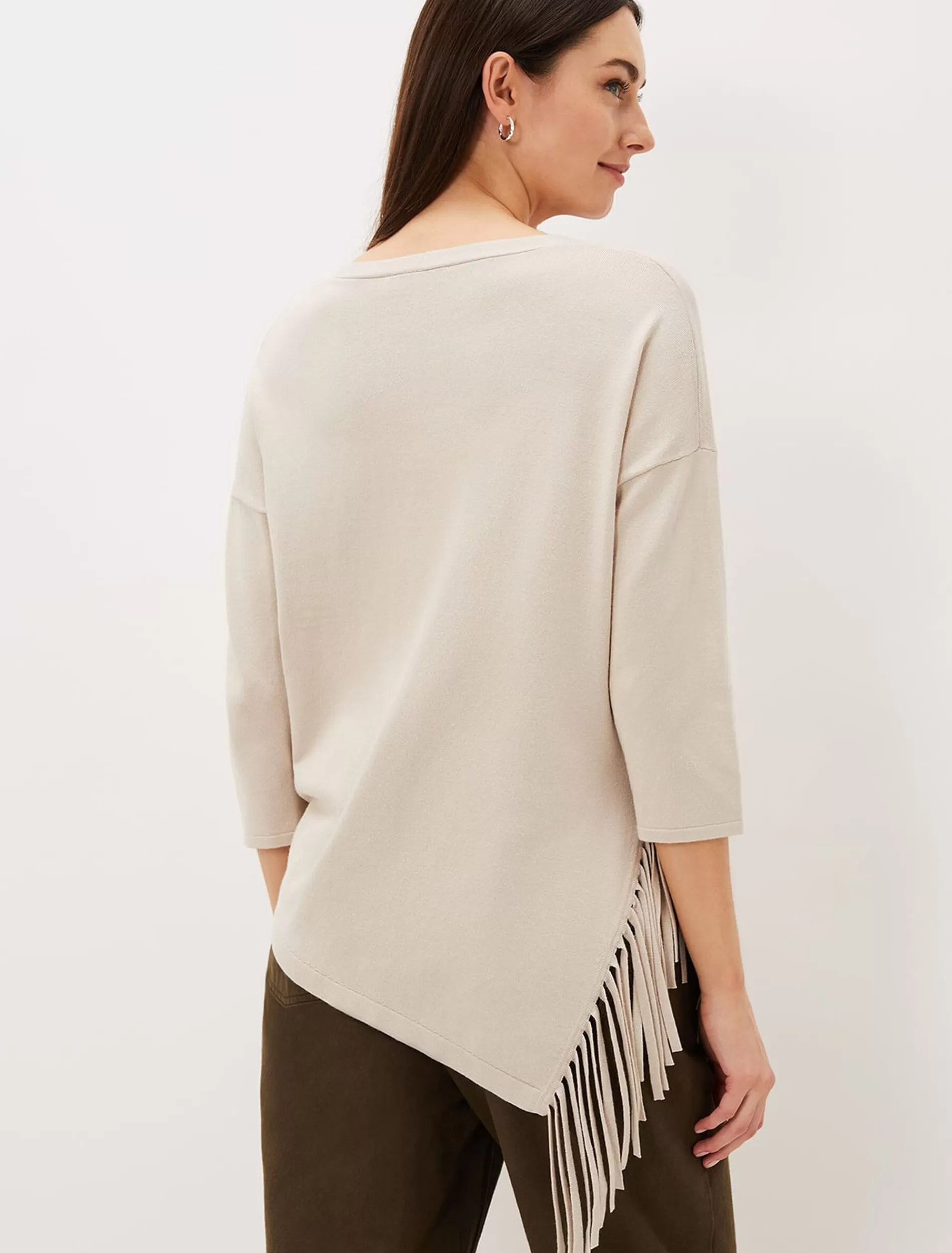 Phase Eight Inga Tassle Asymmetric Knit Jumper Stone Best Sale