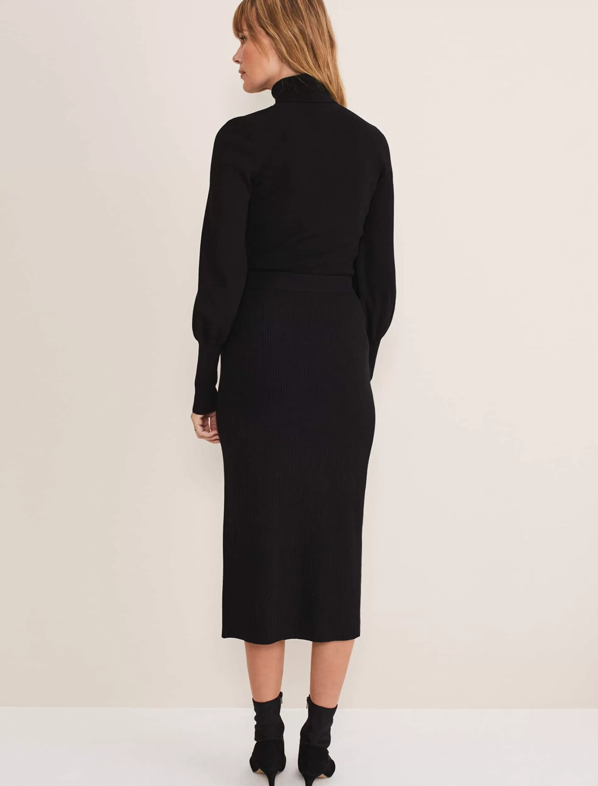 Phase Eight Irina Ribbed Button Detail Knit Skirt Black Sale