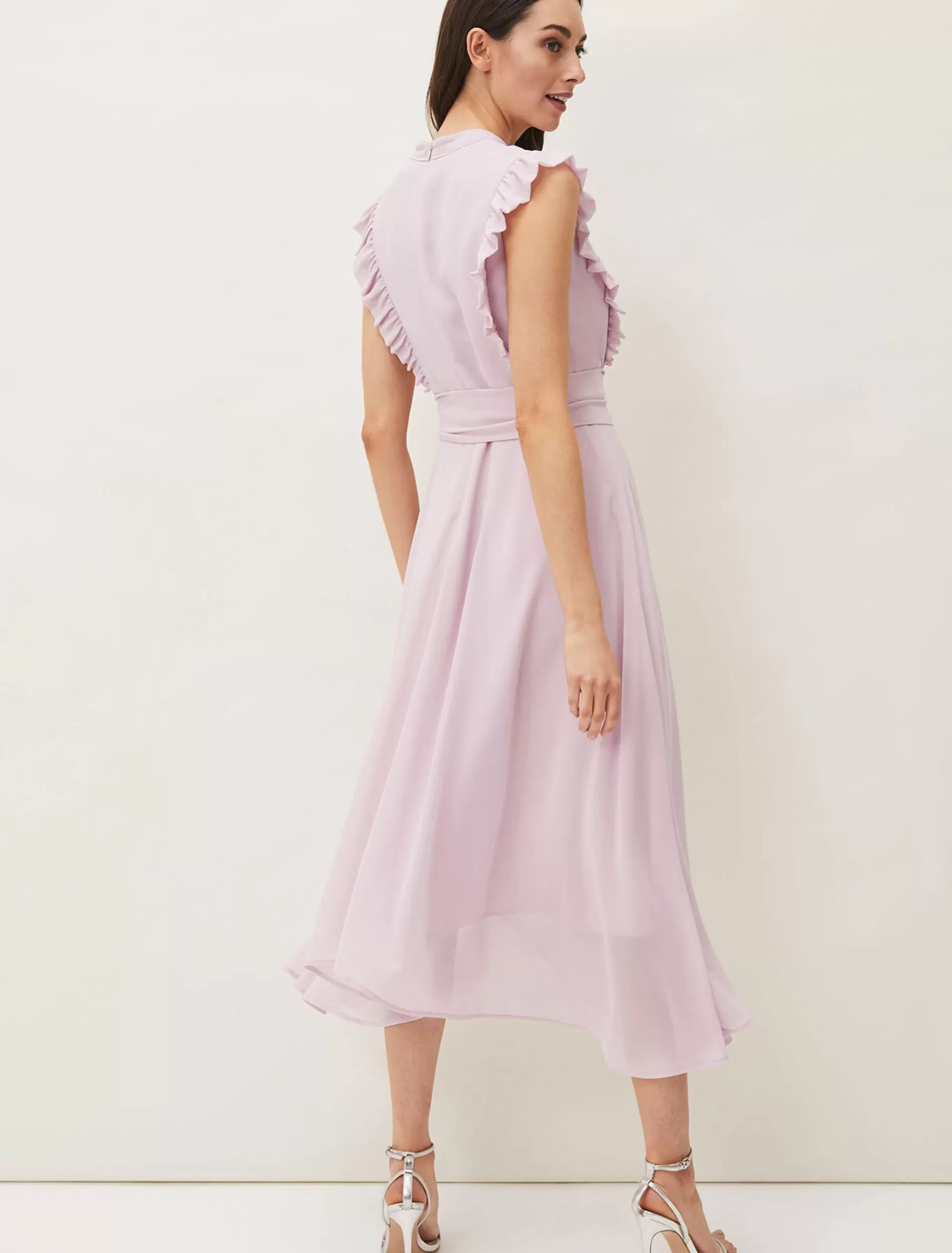Phase Eight Iris Frill Pintuck Bodice Sleeveless Midi Dress Frosted Heather Fashion