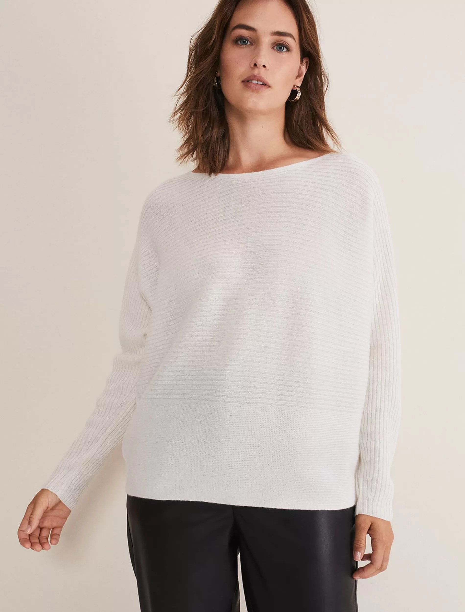 Phase Eight Isabella Ripple Wool Cashmere Jumper Ivory Best