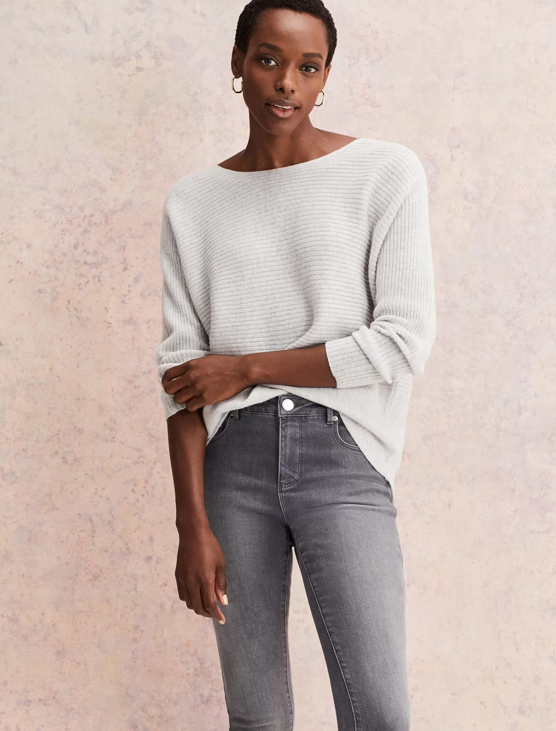 Phase Eight Isabella Ripple Wool Cashmere Jumper Mist Grey Fashion