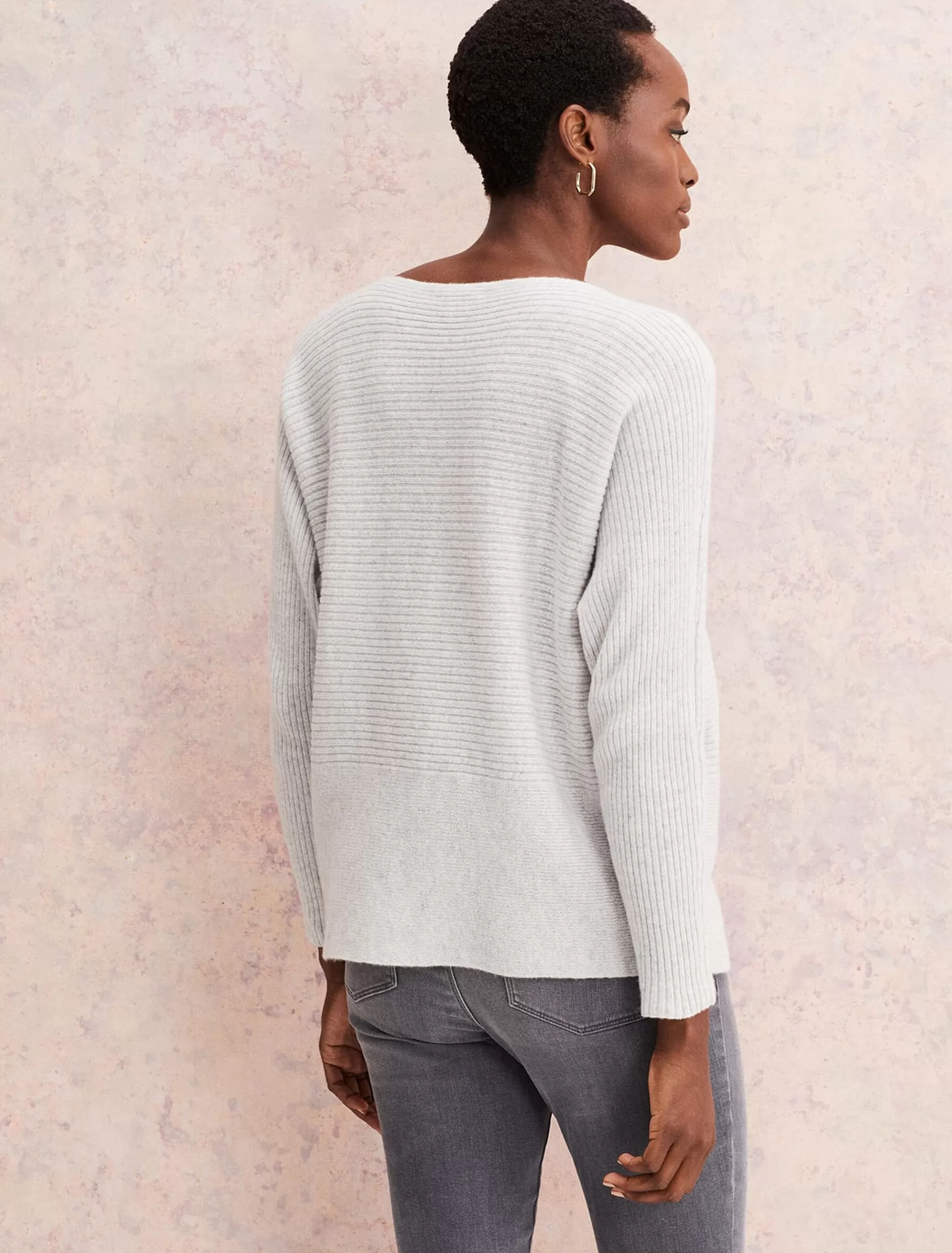 Phase Eight Isabella Ripple Wool Cashmere Jumper Mist Grey Fashion
