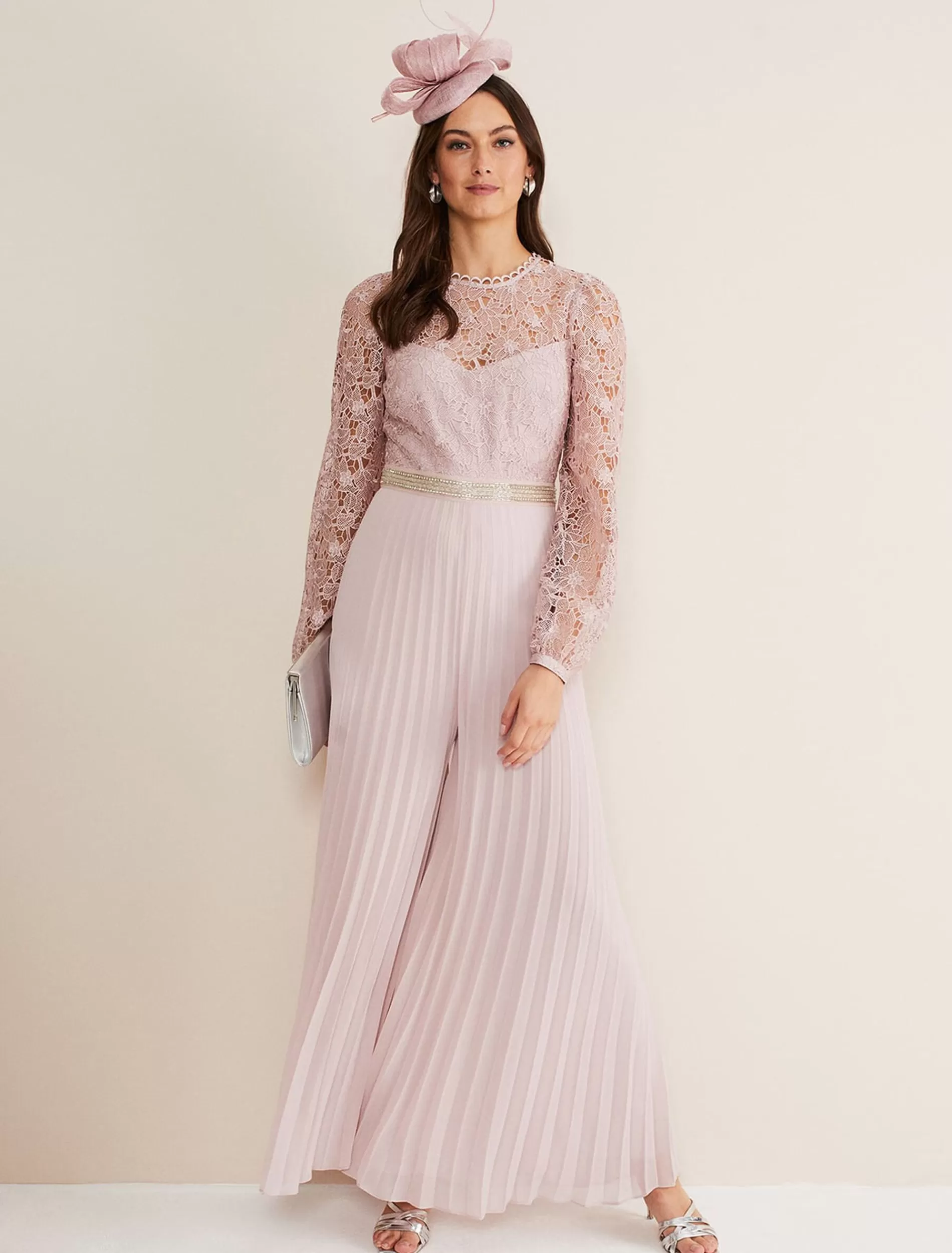 Phase Eight Isla Lace Wide Leg Jumpsuit Antique Rose Clearance