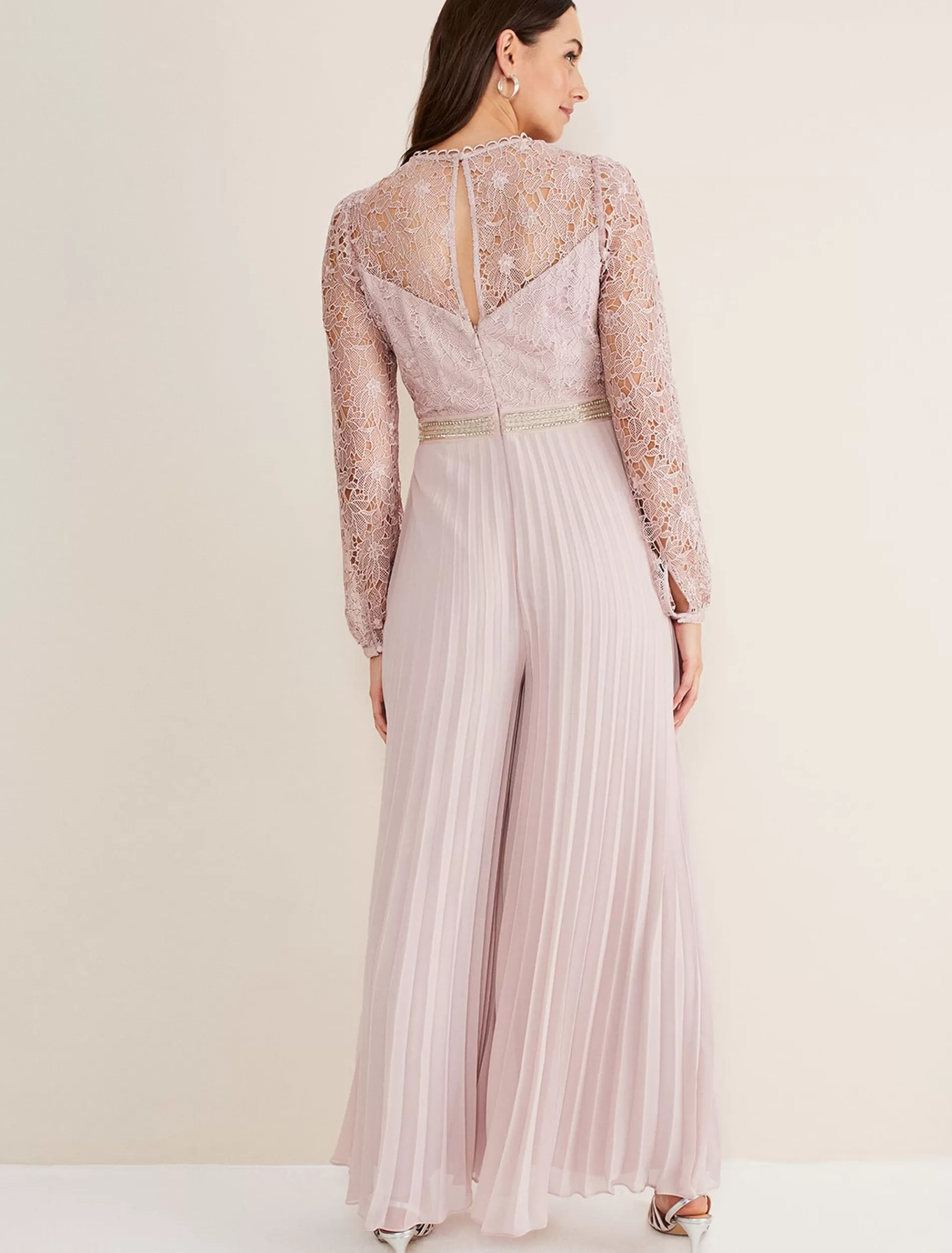 Phase Eight Isla Lace Wide Leg Jumpsuit Antique Rose Clearance