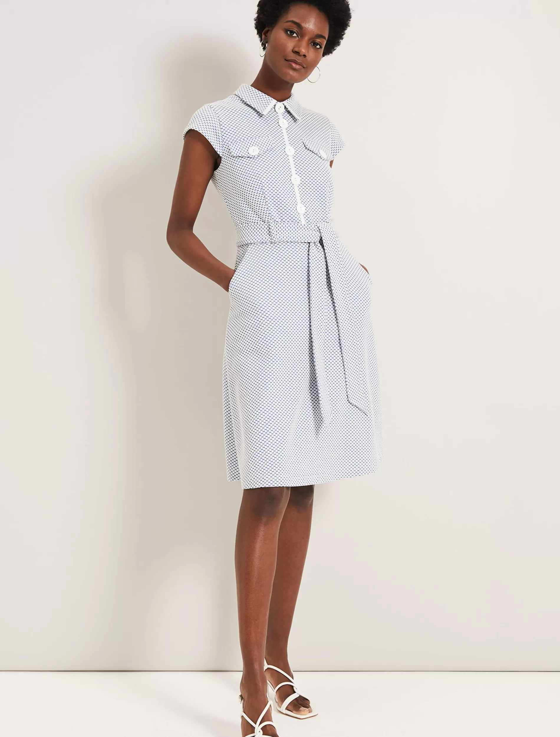 Phase Eight Issie Textured Check Dress Pale Blue Discount