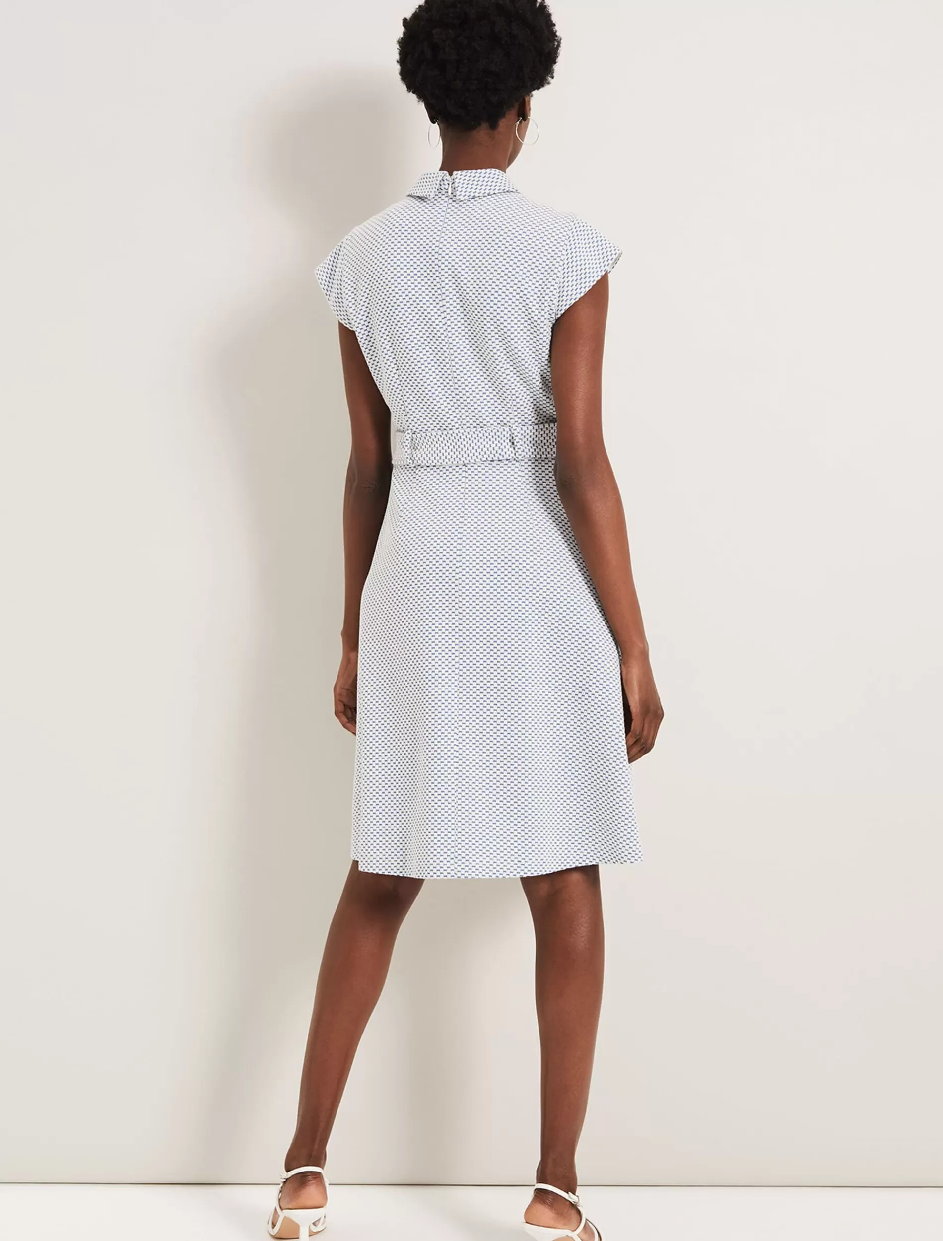 Phase Eight Issie Textured Check Dress Pale Blue Discount