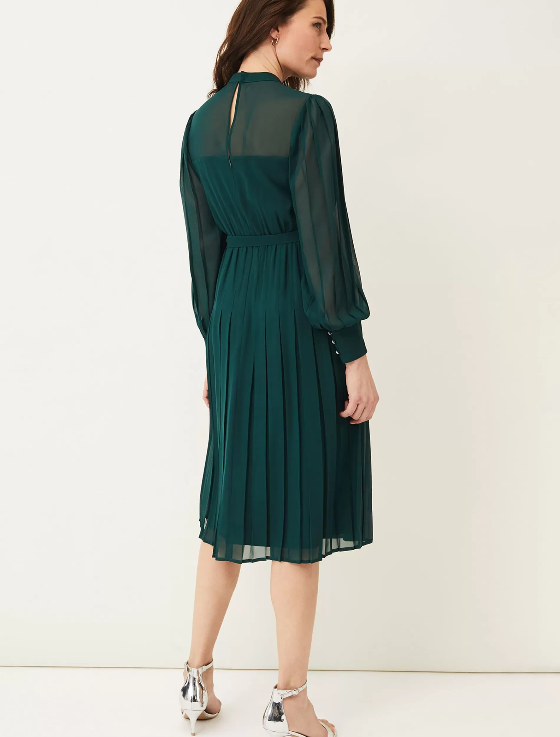 Phase Eight Izzy Button Detail Dress Bottle Green Outlet