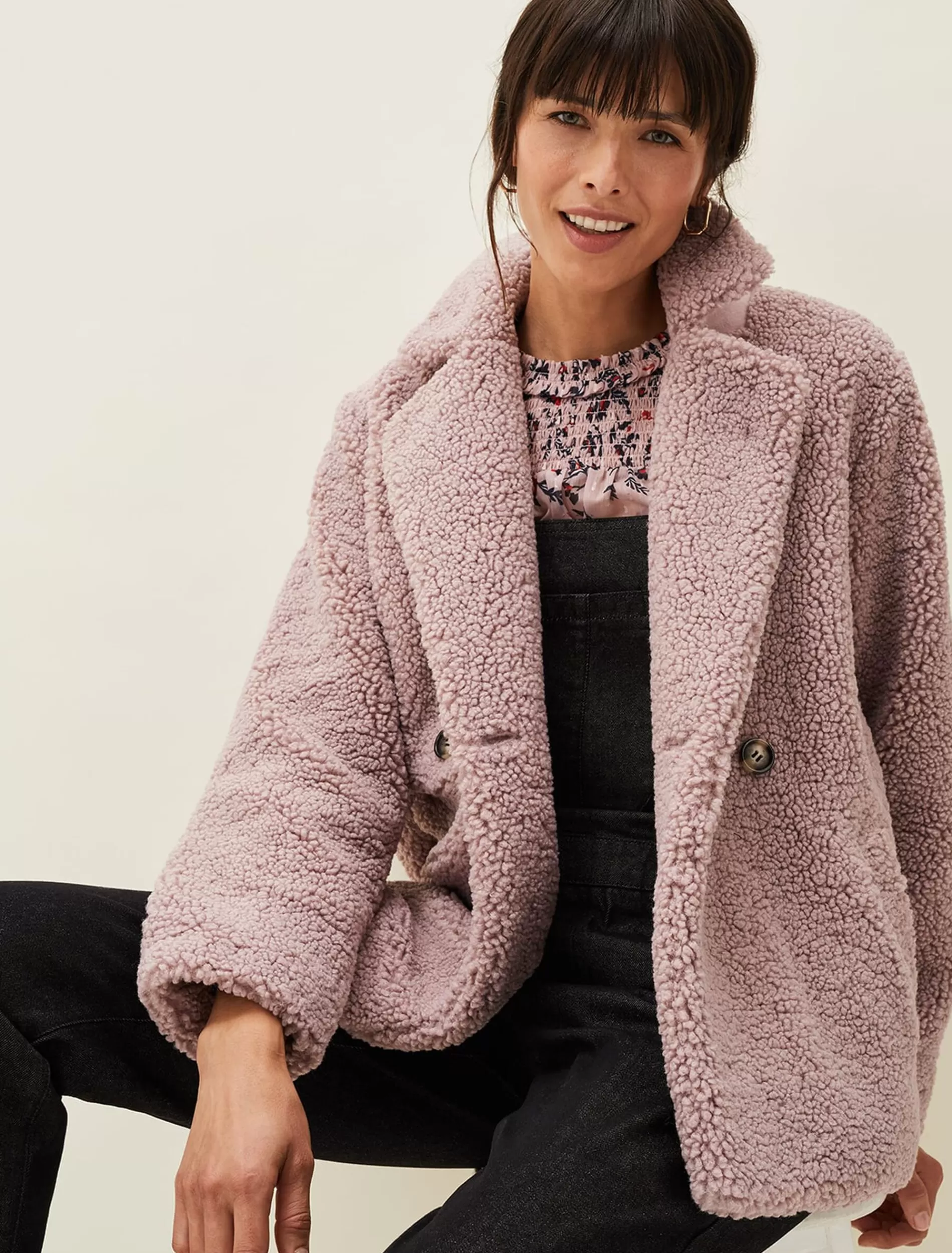 Phase Eight Izzy Short Teddy Coat Frosted Heather Best
