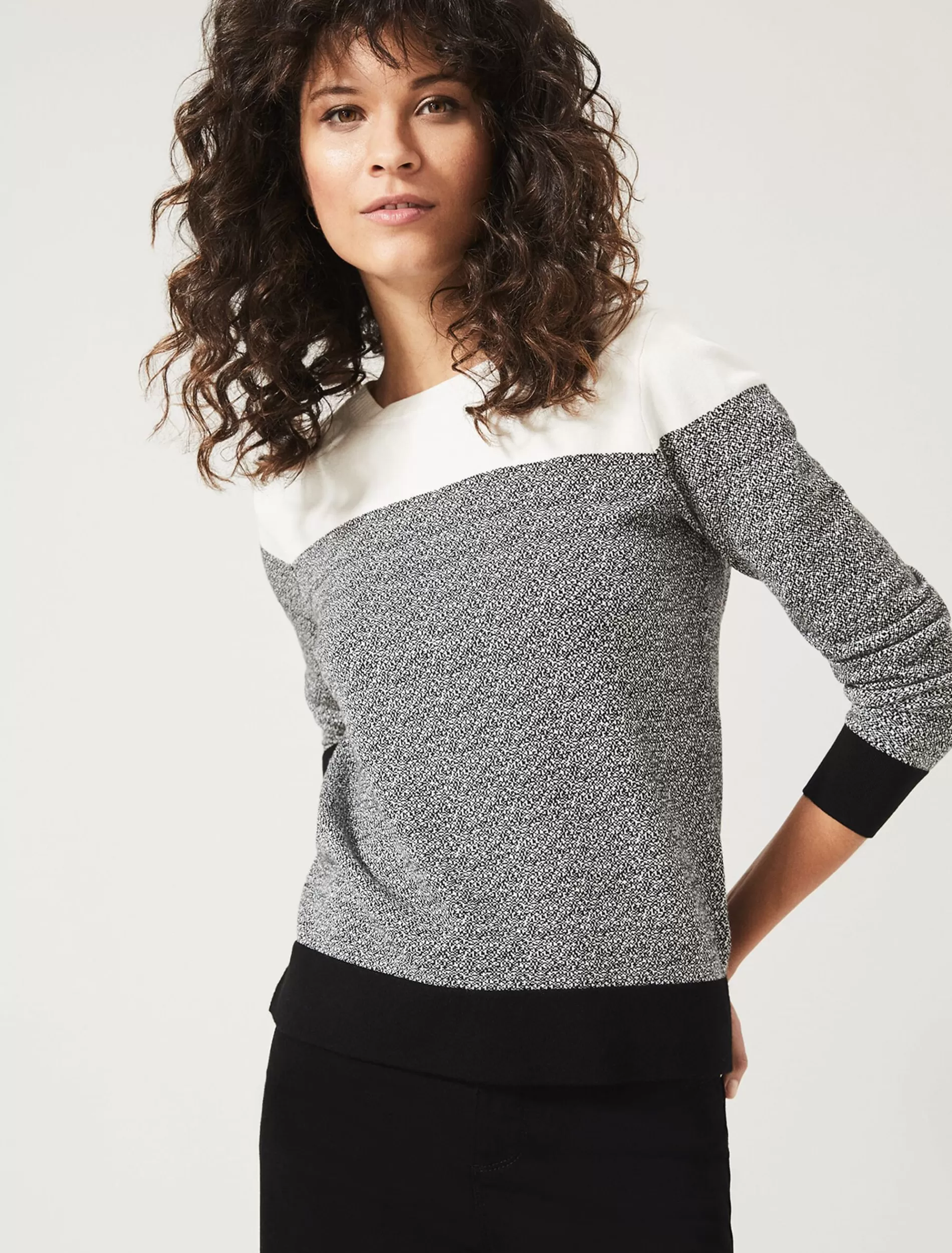 Phase Eight Jaliyah Jacquard Panel Knit Top Black/Ivory Outlet