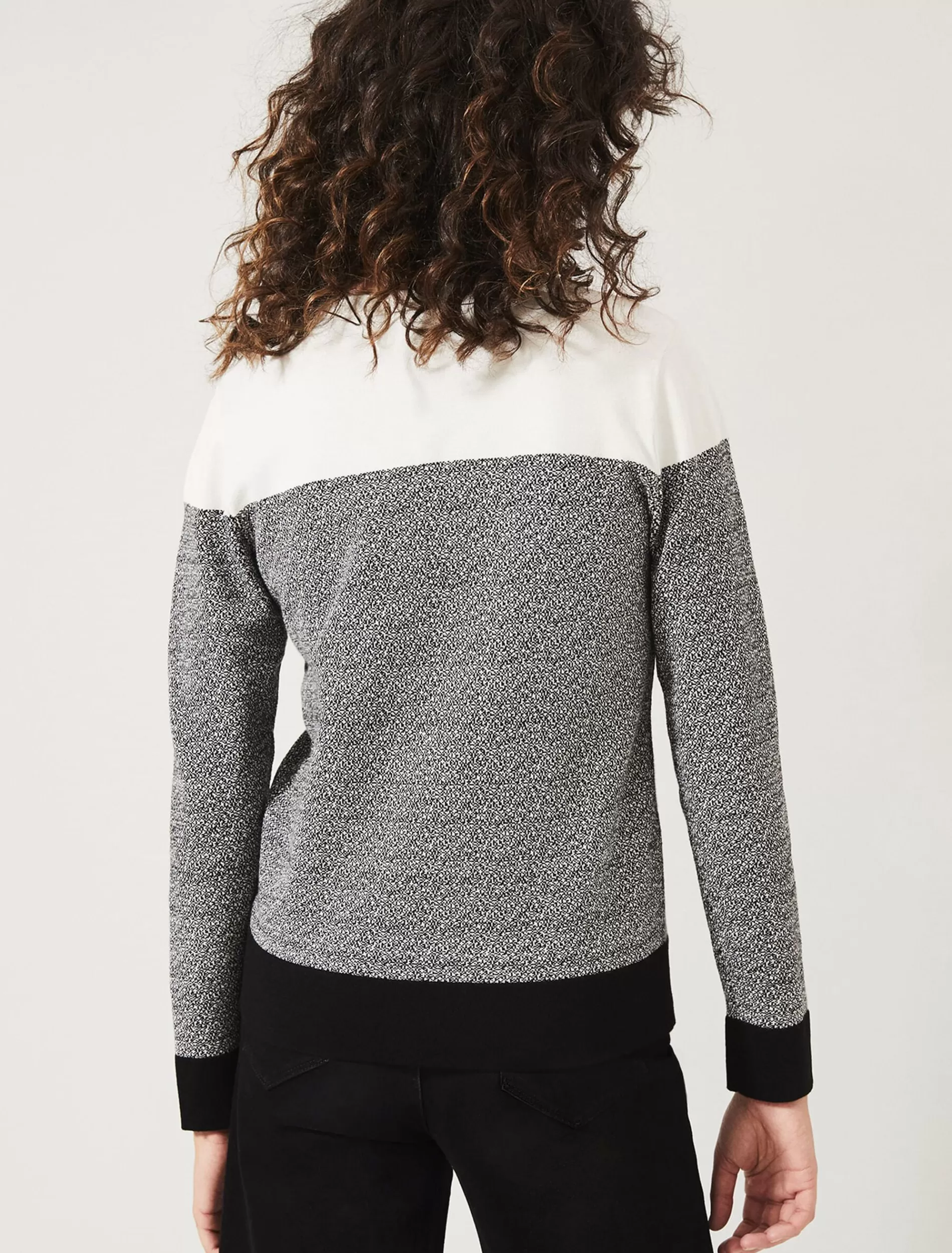 Phase Eight Jaliyah Jacquard Panel Knit Top Black/Ivory Outlet