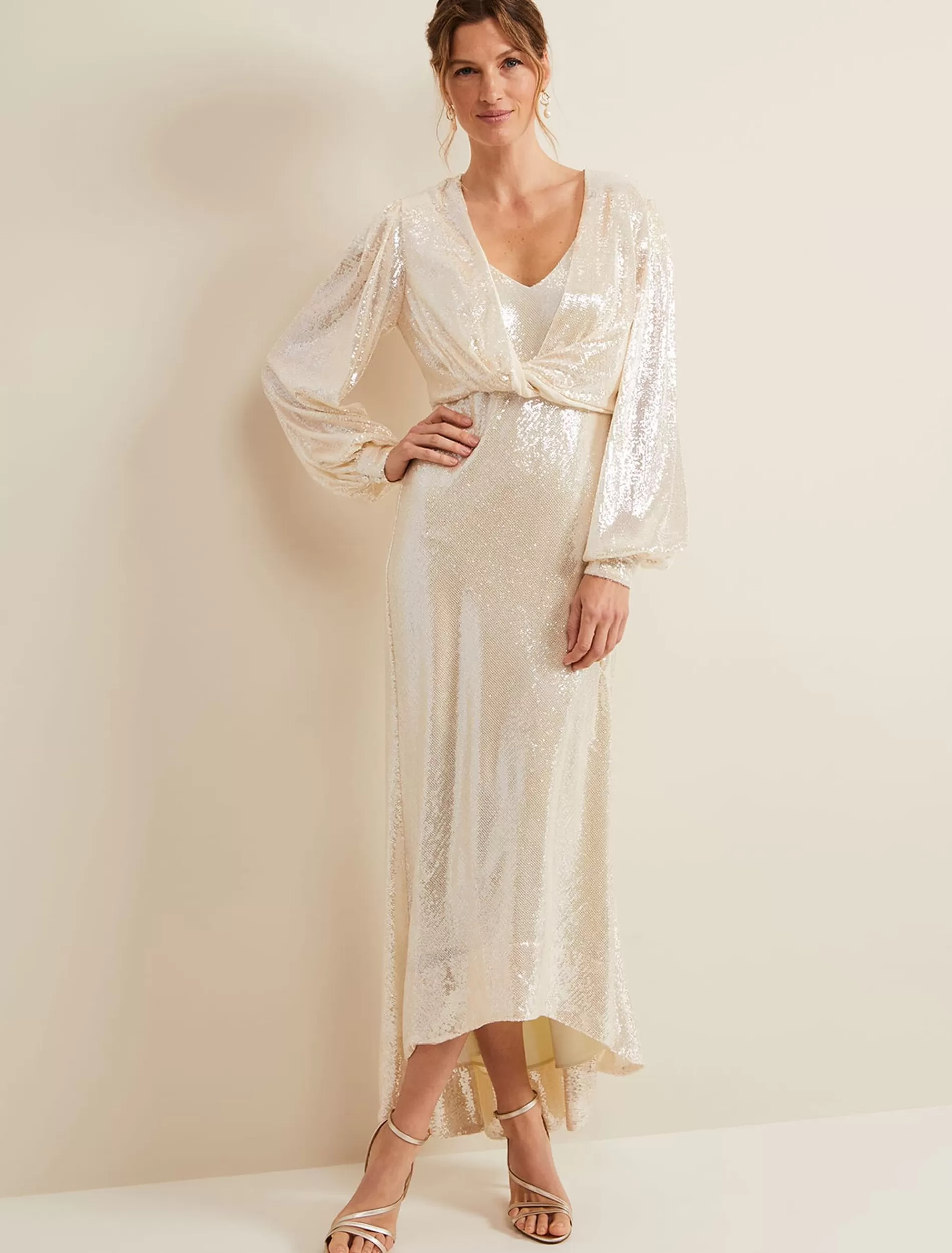Phase Eight Jamila Sequin Overlay Maxi Dress Oyster Discount