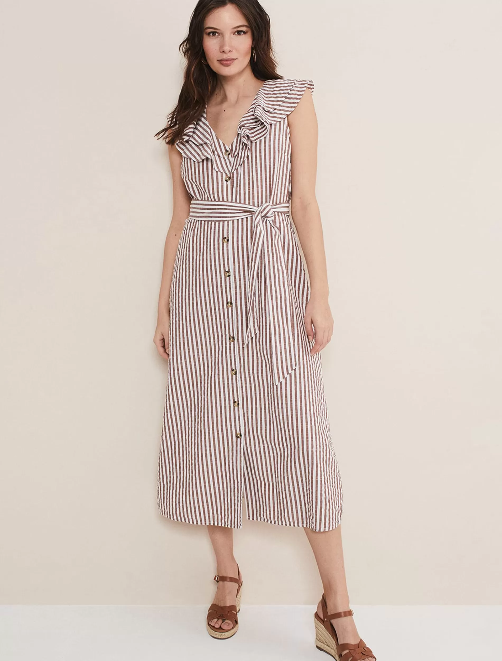 Phase Eight Jamilla Striped Midi Dress Ivory/Natural Clearance