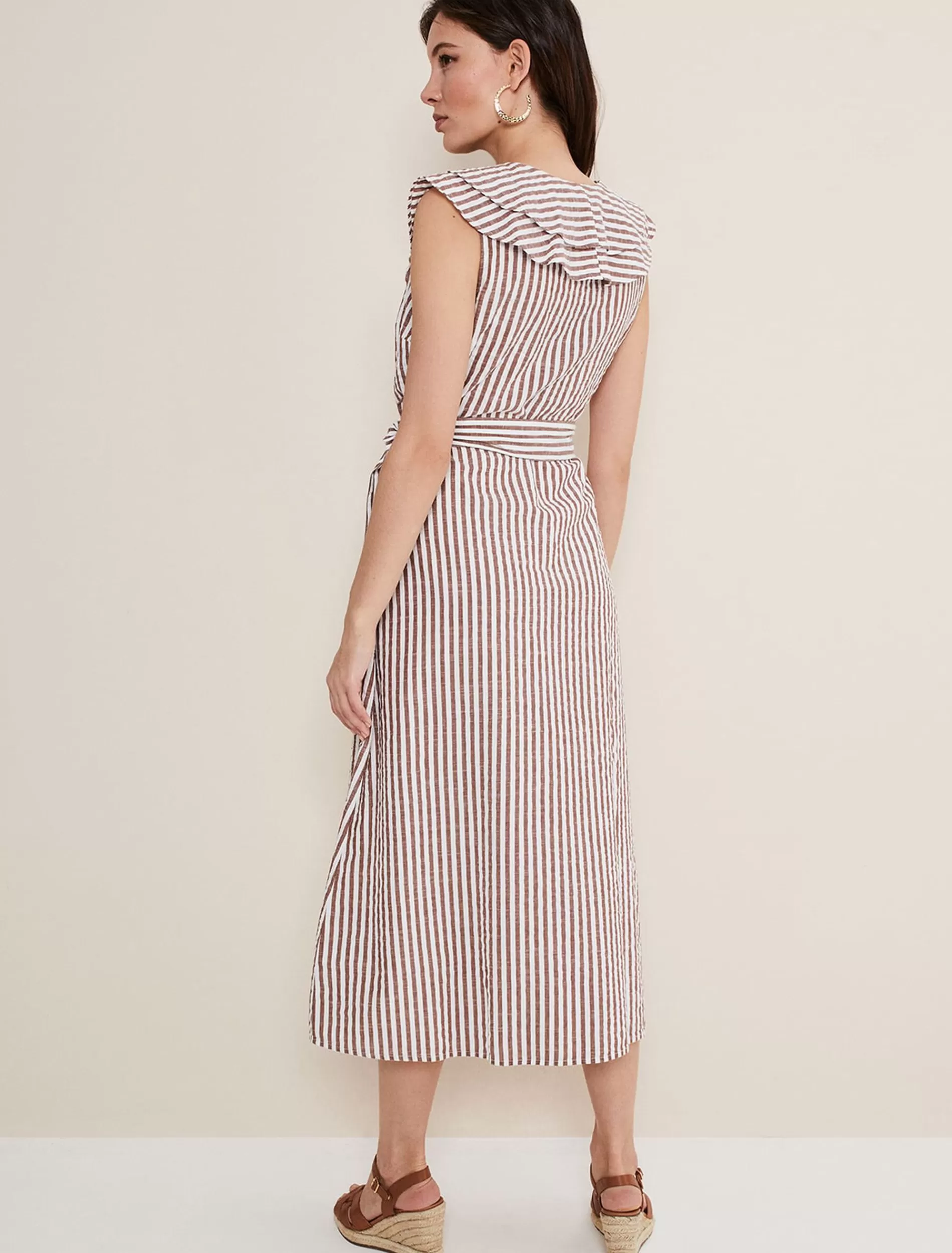 Phase Eight Jamilla Striped Midi Dress Ivory/Natural Clearance