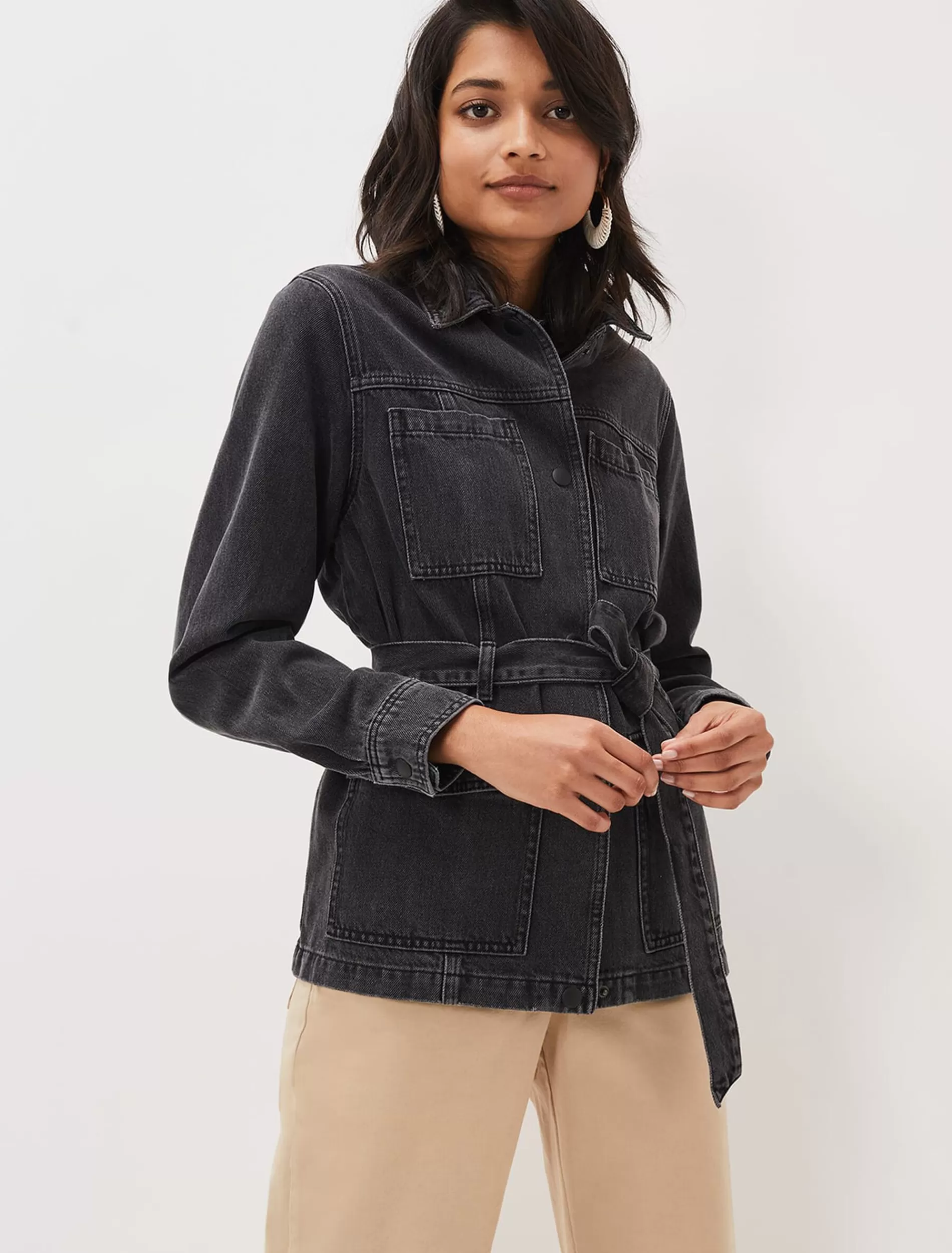 Phase Eight Jannah Denim Belted Shacket Washed Black Store