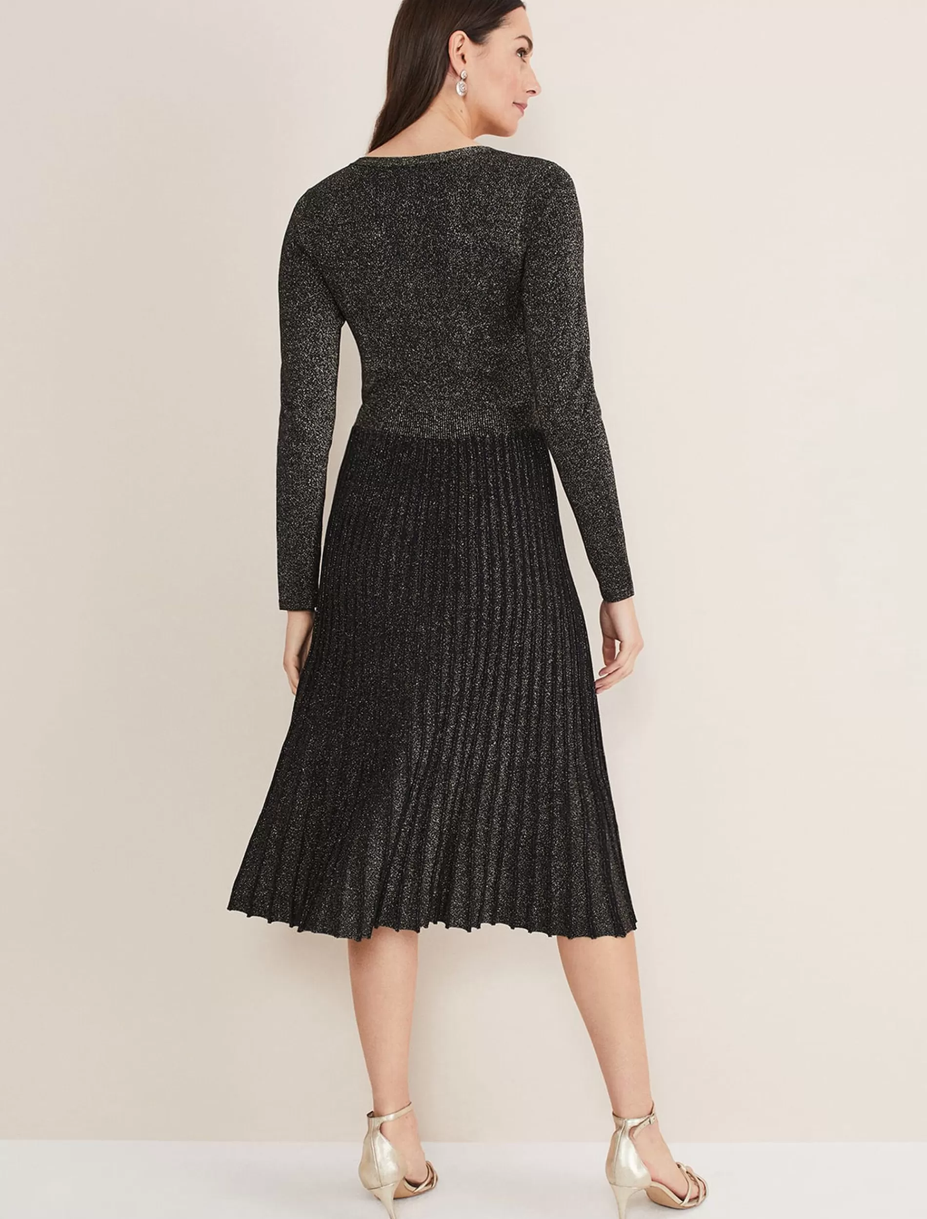 Phase Eight Jaycee Shimmer Knit Dress Black/Gold Clearance
