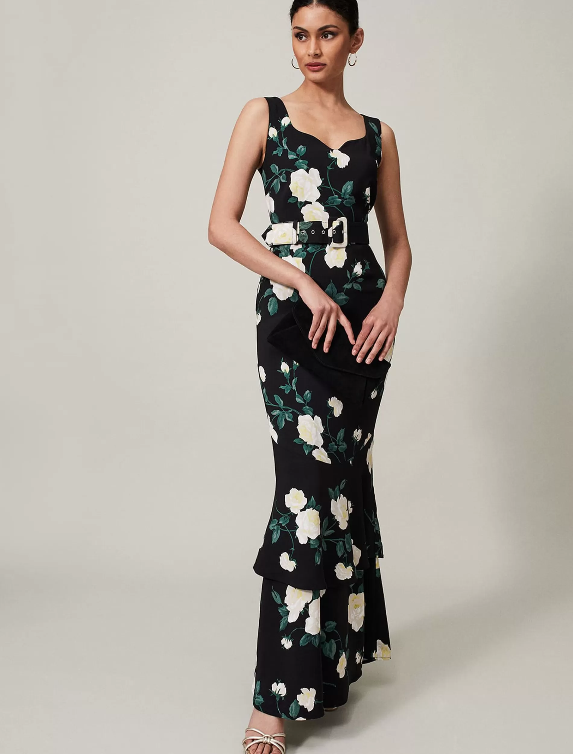Phase Eight Jazmina Belted Tiered Dress Multi-Coloured New