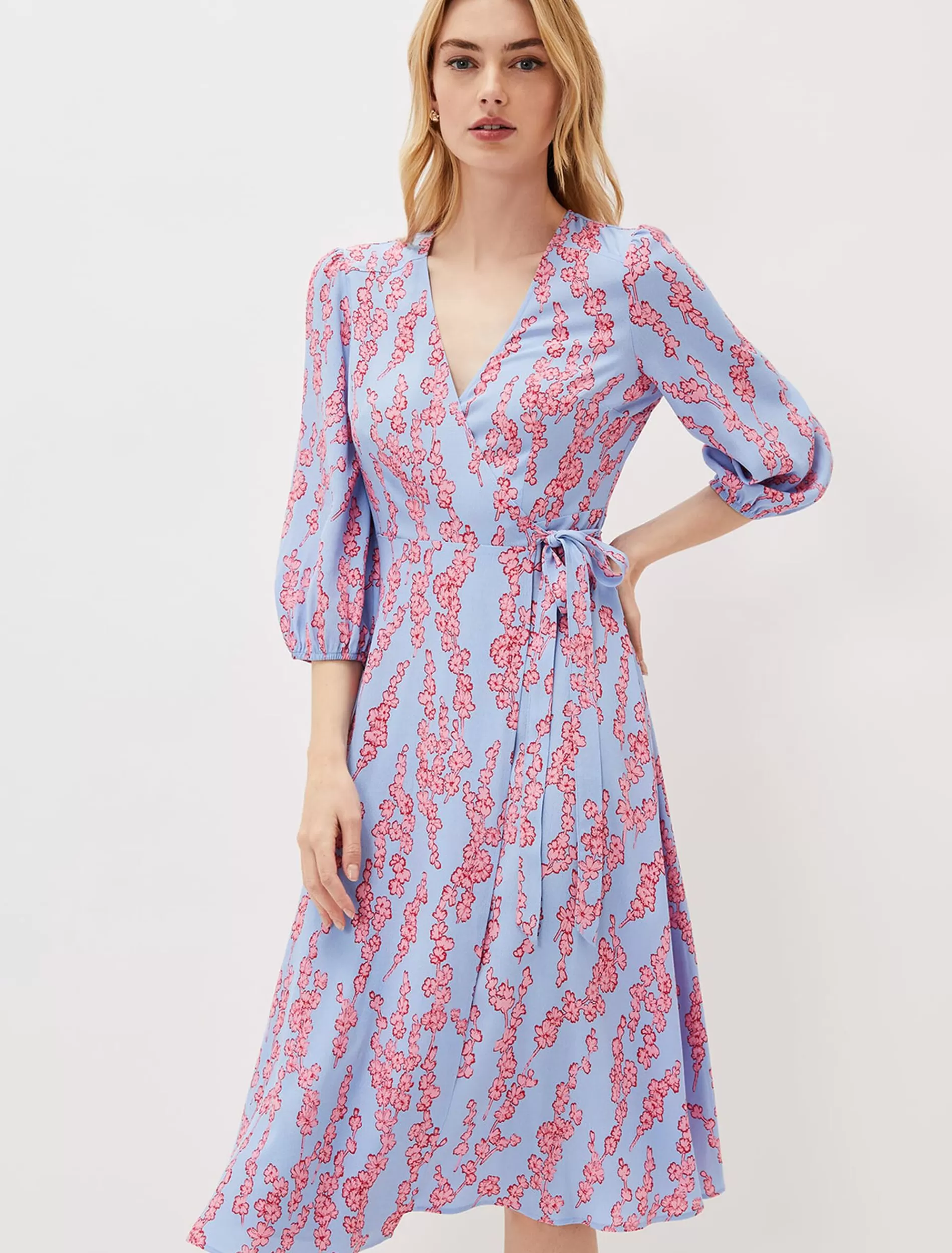 Phase Eight Jean Floral Wrap Midi Dress Powder Blue Cheap