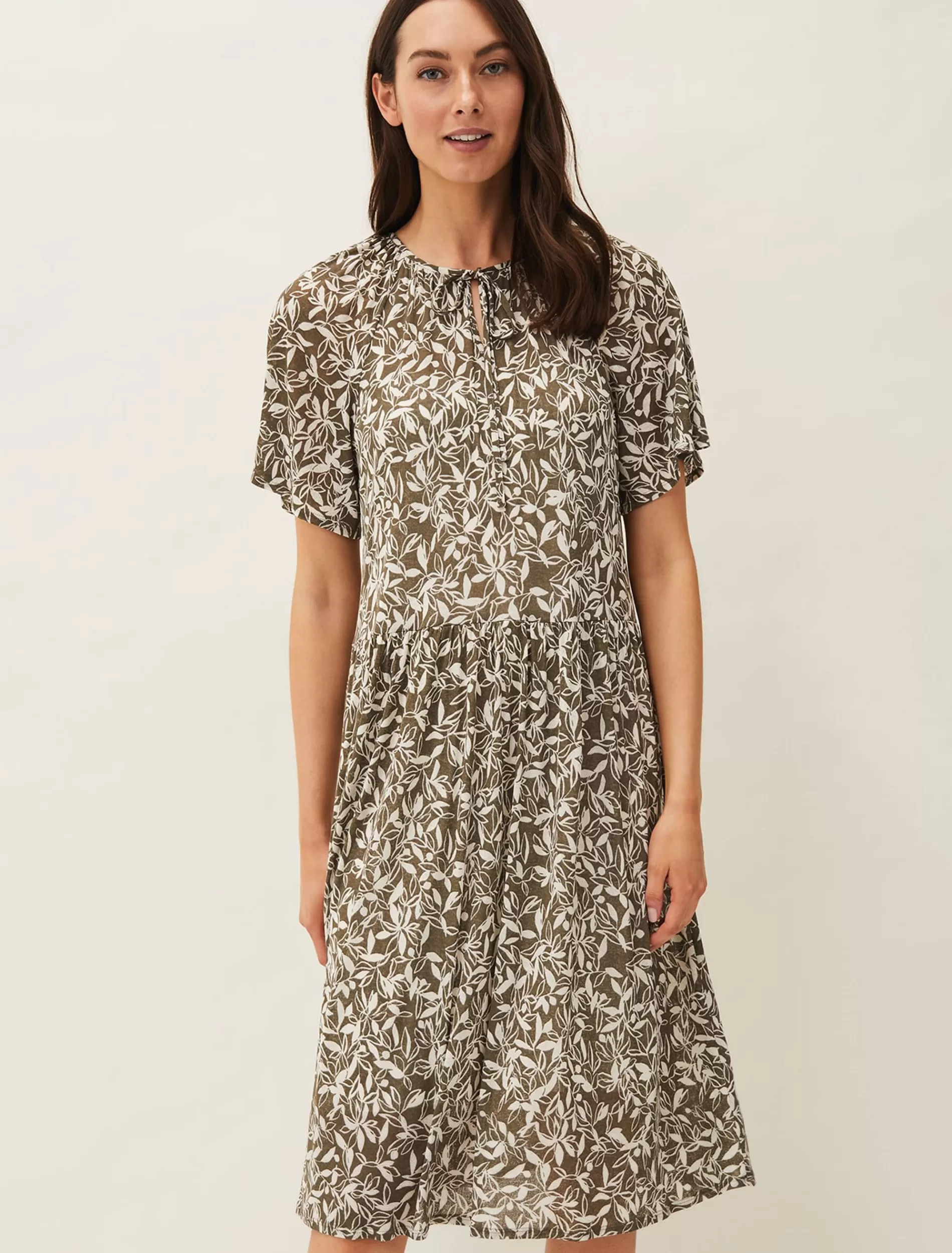 Phase Eight Jemmy Leaf Print Swing Dress Khaki Online