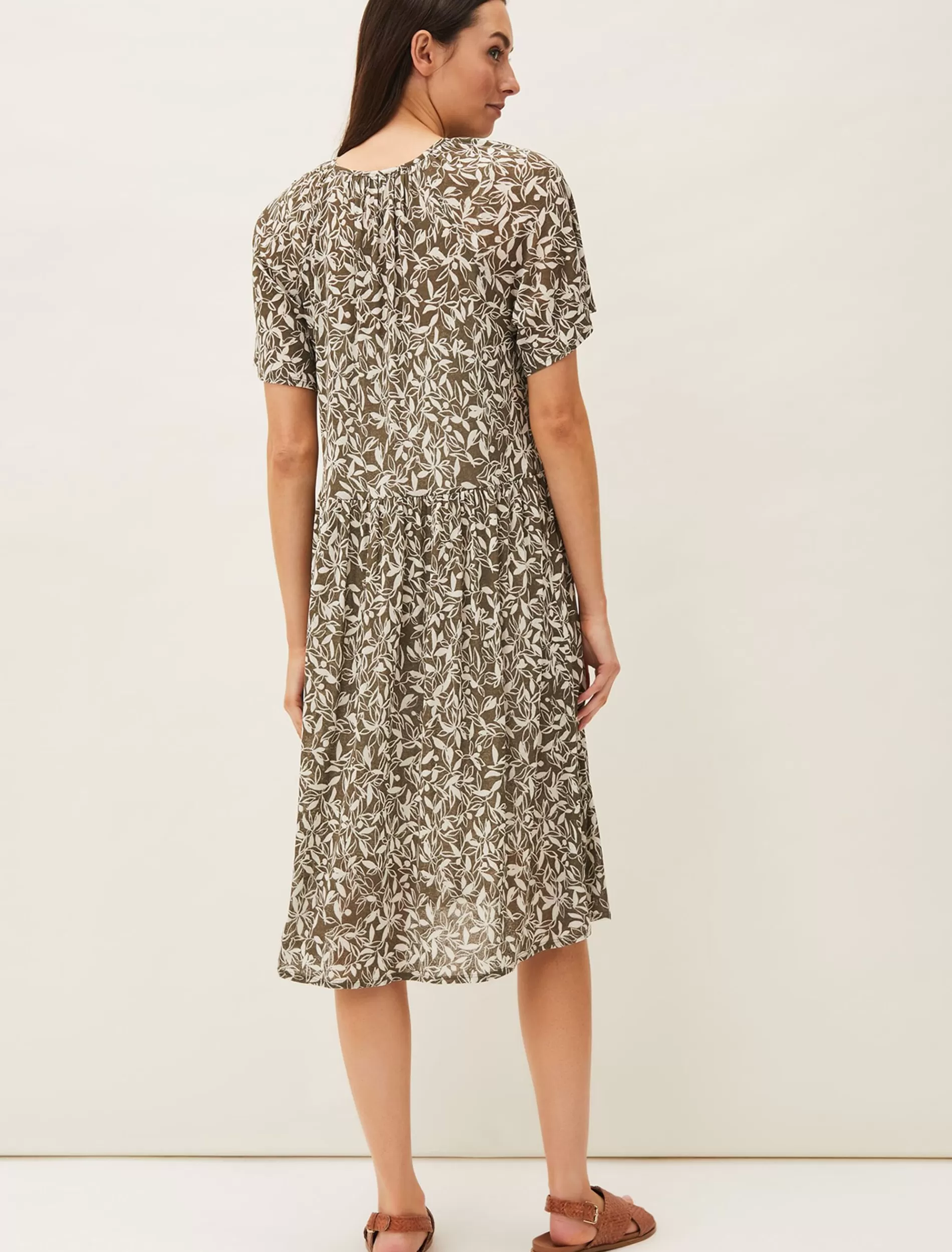 Phase Eight Jemmy Leaf Print Swing Dress Khaki Online