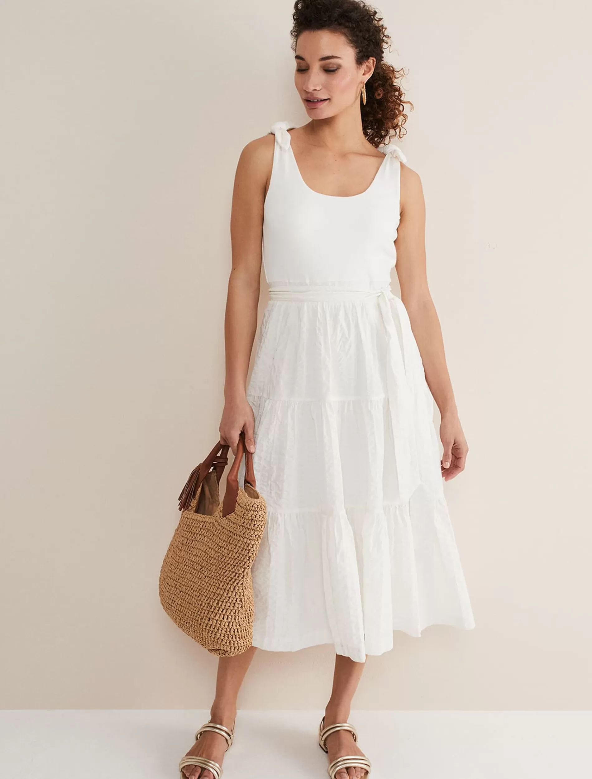 Phase Eight Jennie Strappy Tiered Dress White Hot