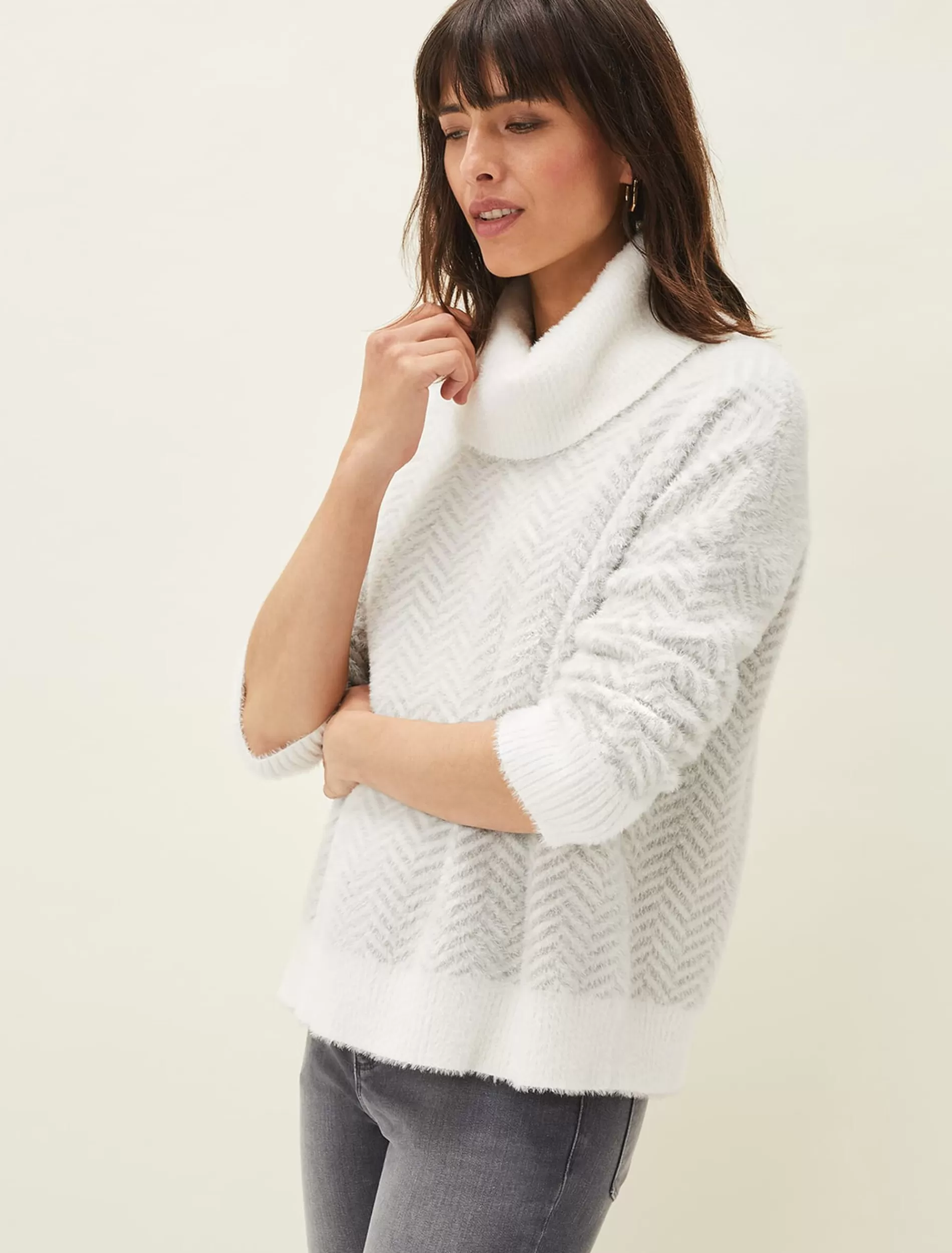 Phase Eight Jess Chevron Jacquard Chunky Jumper Pale Grey Sale