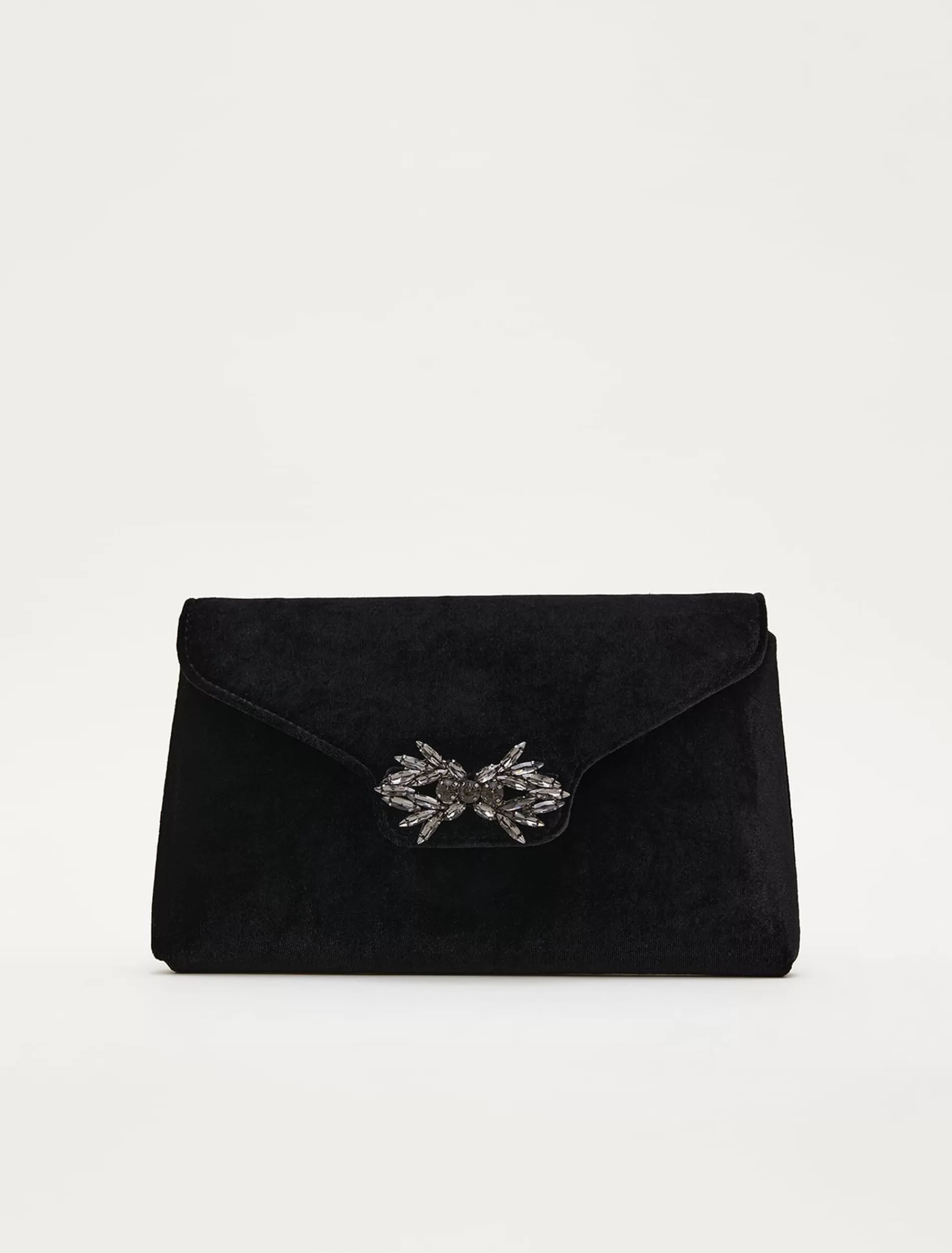 Phase Eight Jewel Front Velvet Clutch Bag Black New