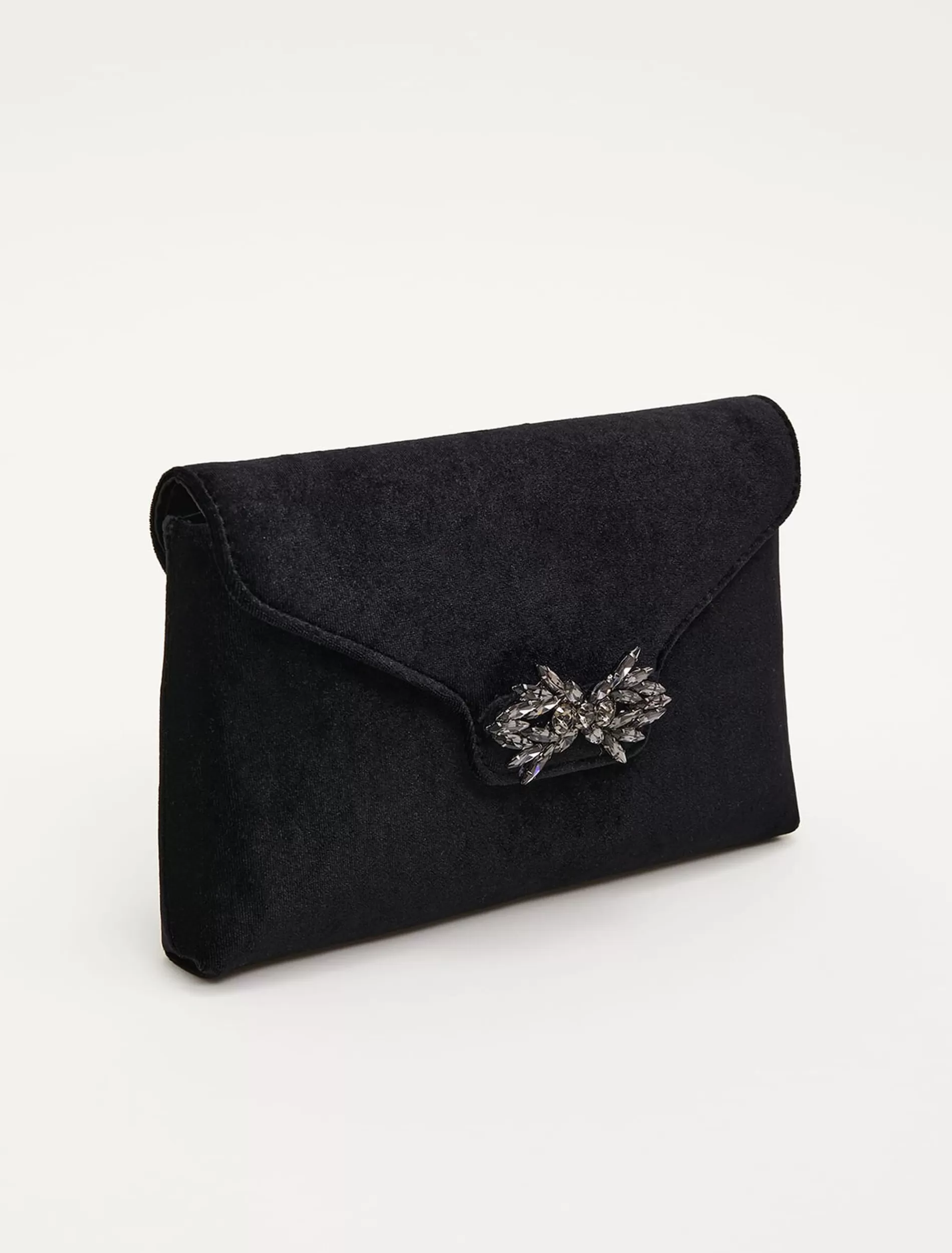 Phase Eight Jewel Front Velvet Clutch Bag Black New