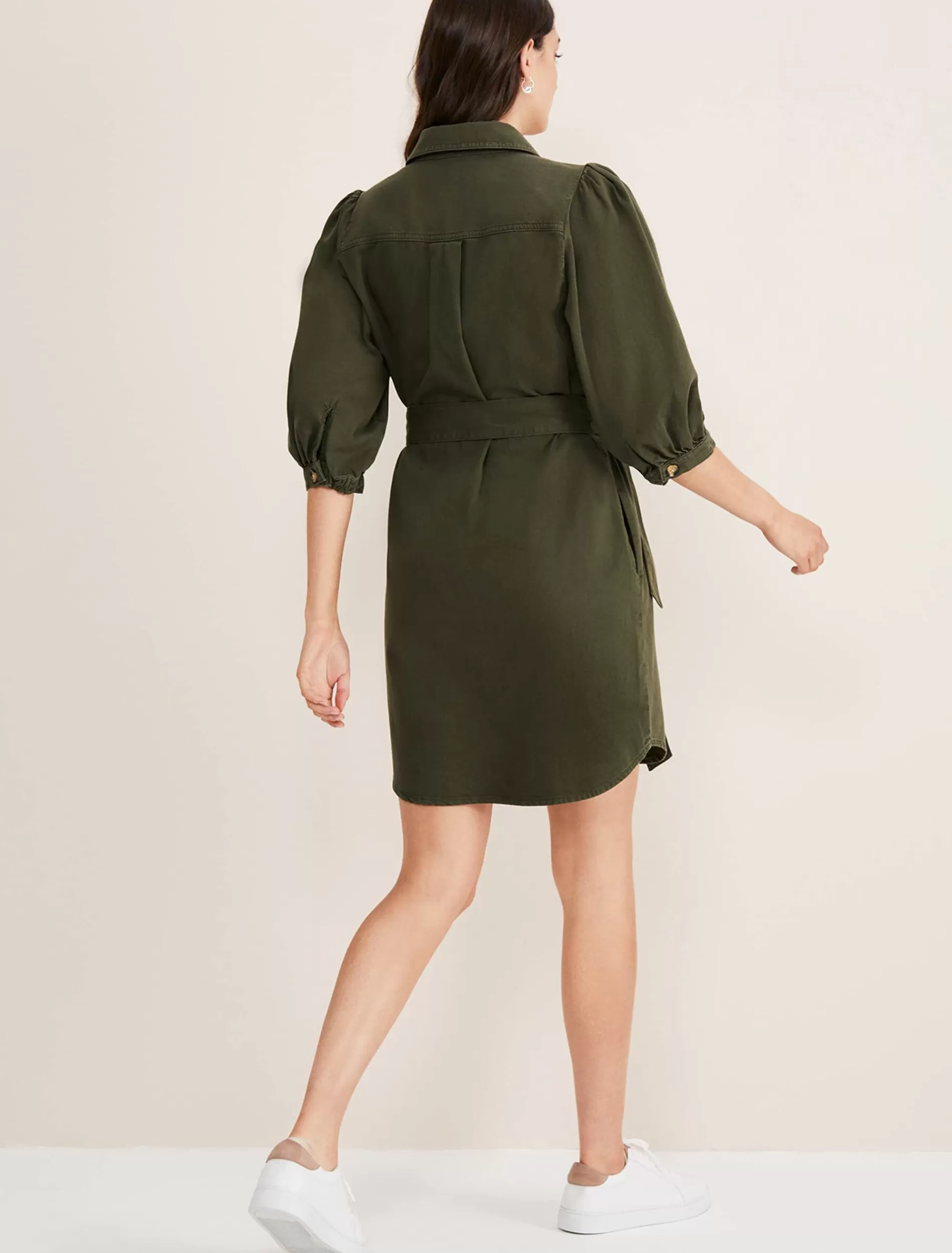 Phase Eight Josephine Denim Puff Sleeve Dress Khaki Flash Sale