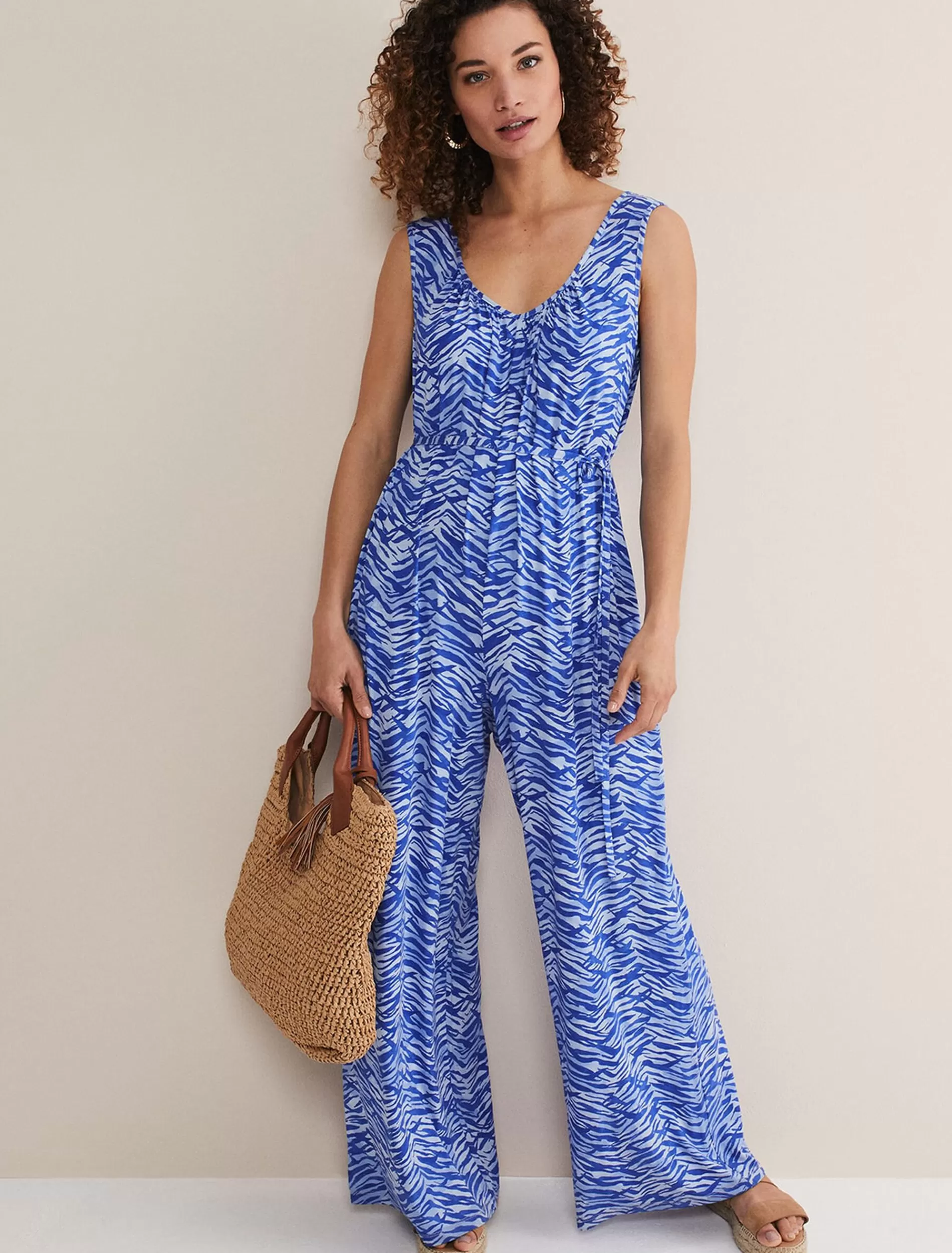 Phase Eight Juliana Zebra Print Jersey Jumpsuit Blue Hot