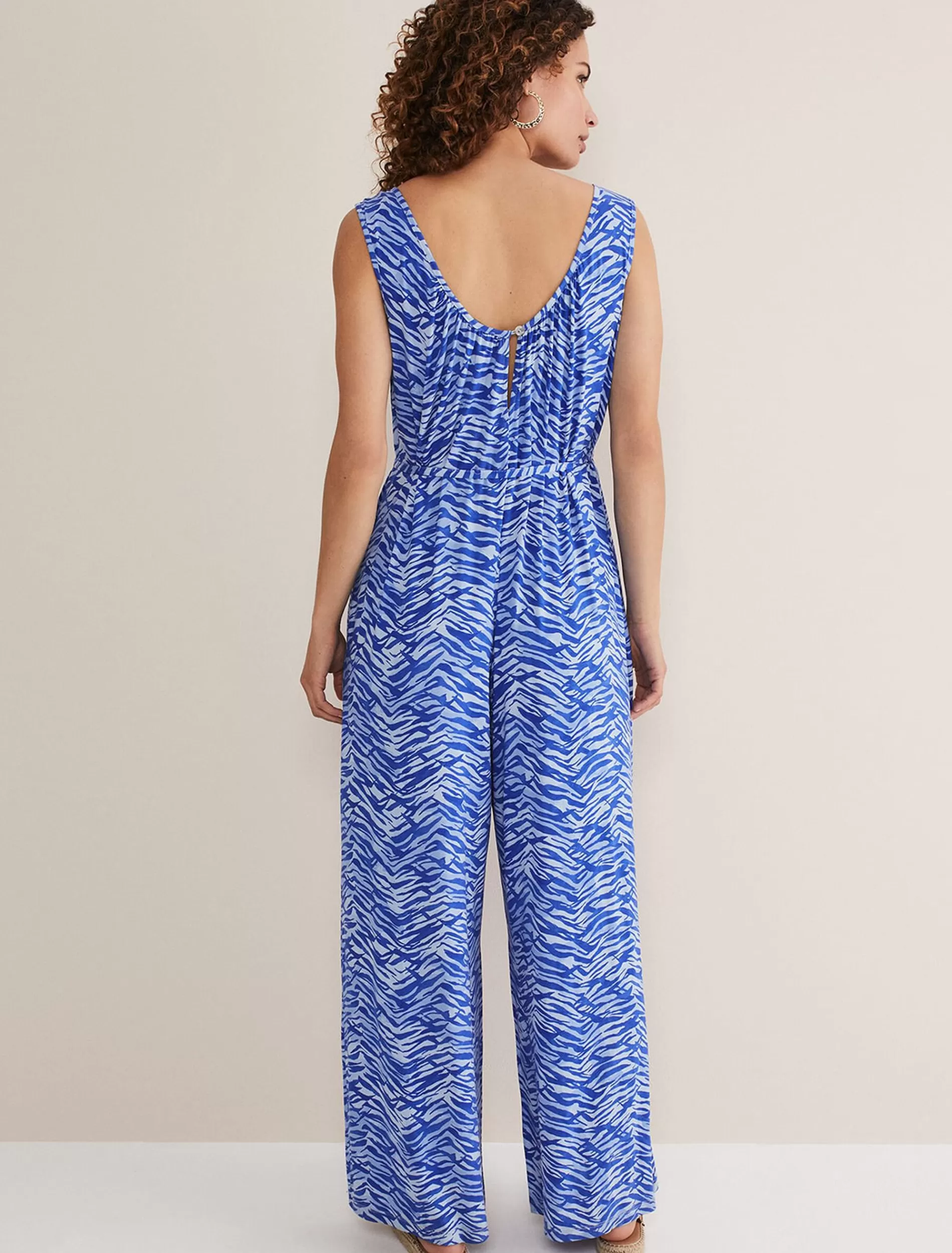 Phase Eight Juliana Zebra Print Jersey Jumpsuit Blue Hot