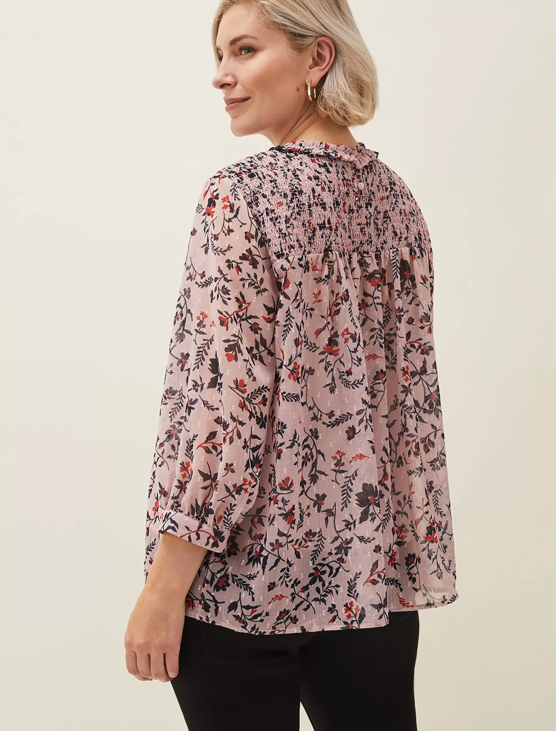 Phase Eight Julie Shirred Floral Blouse Pink Shop
