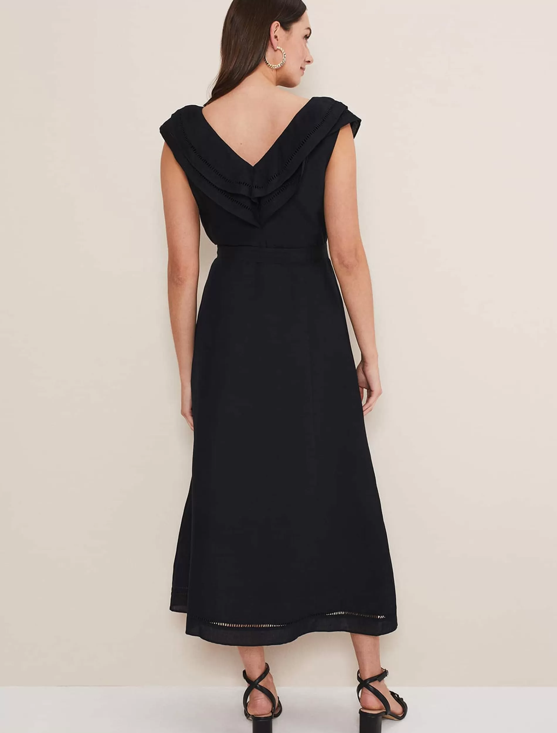 Phase Eight Julieta Frill Broderie Linen Midi Dress Black New
