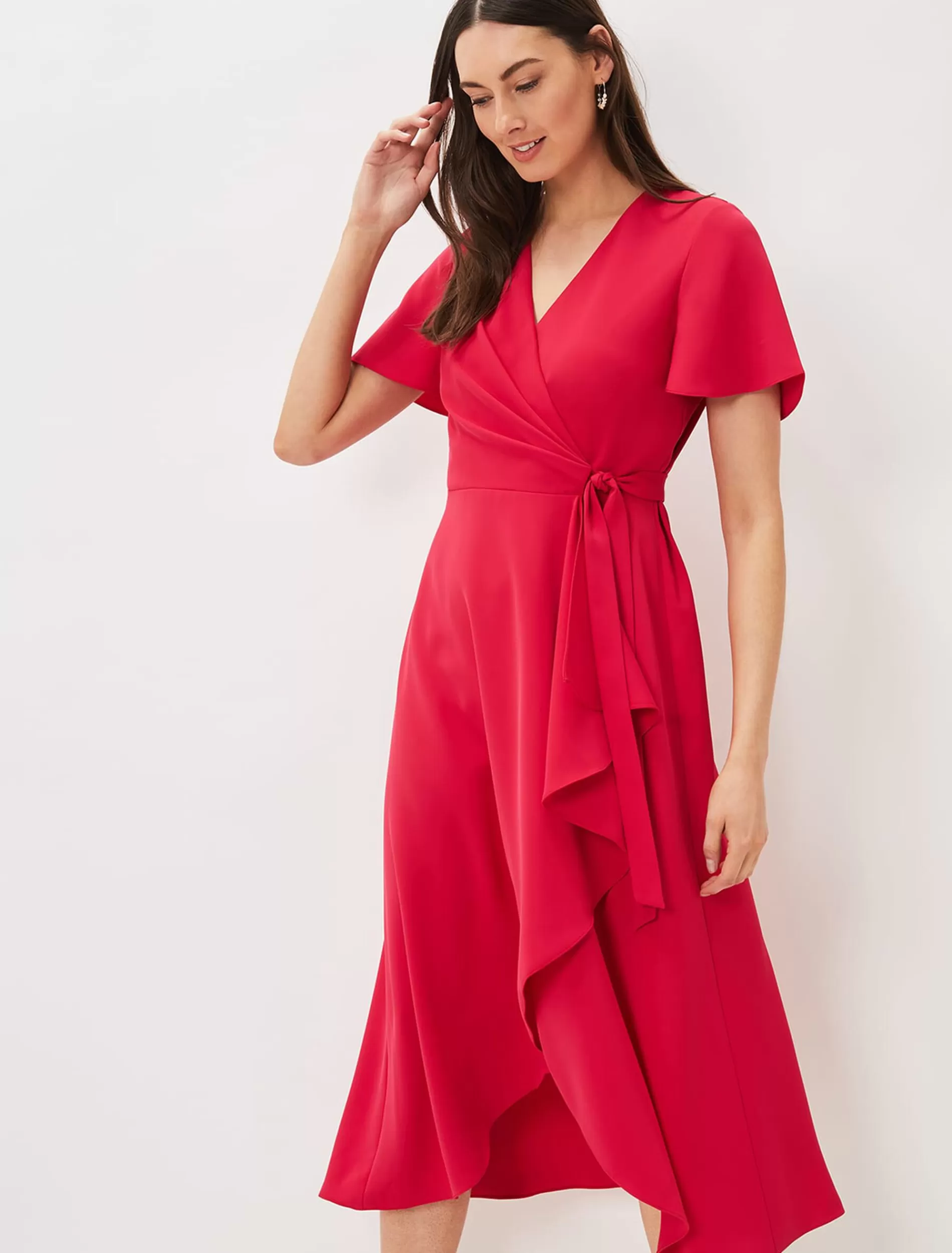 Phase Eight Julissa Ruffle Wrap Midi Dress Fuschia Sale