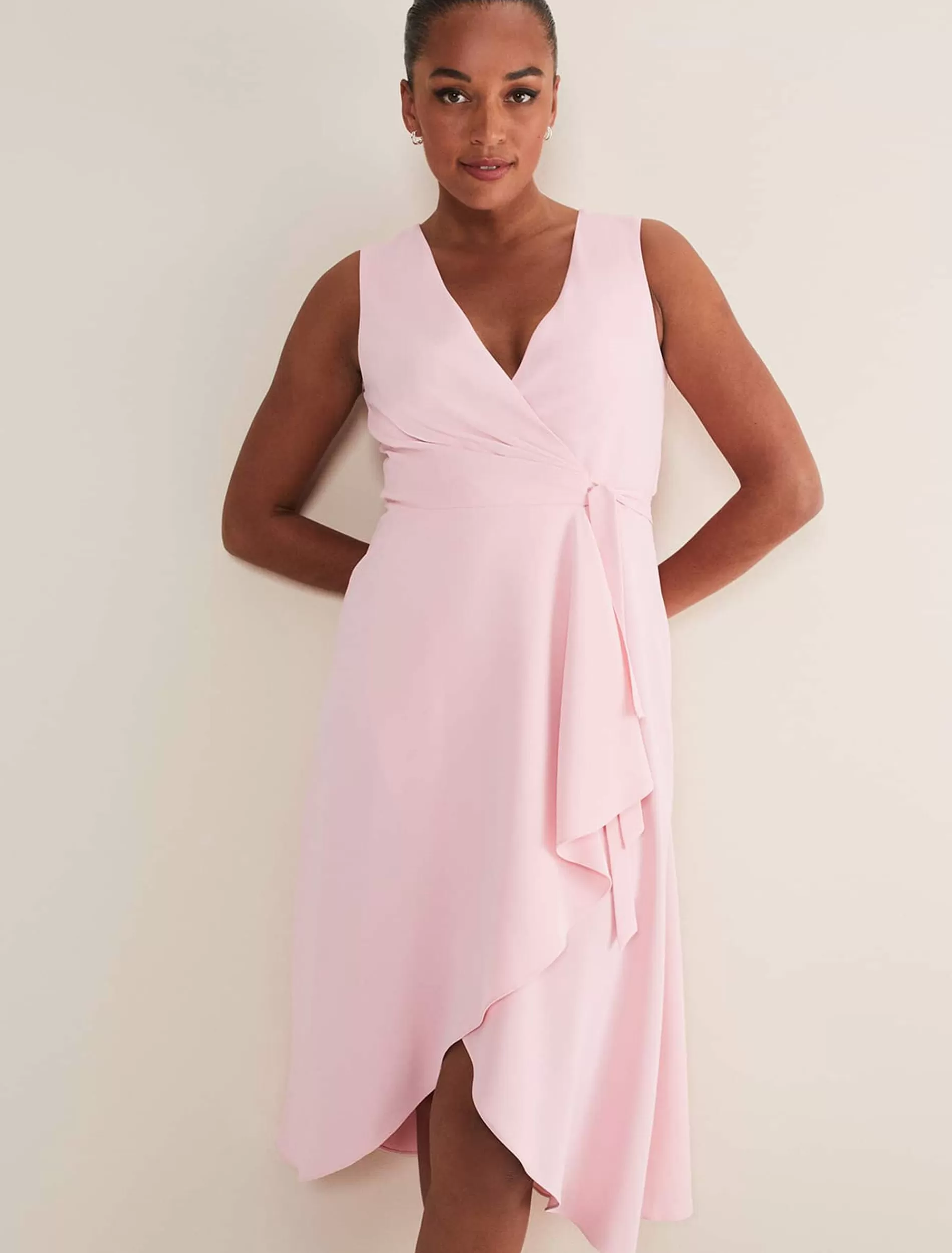 Phase Eight Julissa Sleeveless Ruffle Wrap Midi Dress Soft Pink Clearance