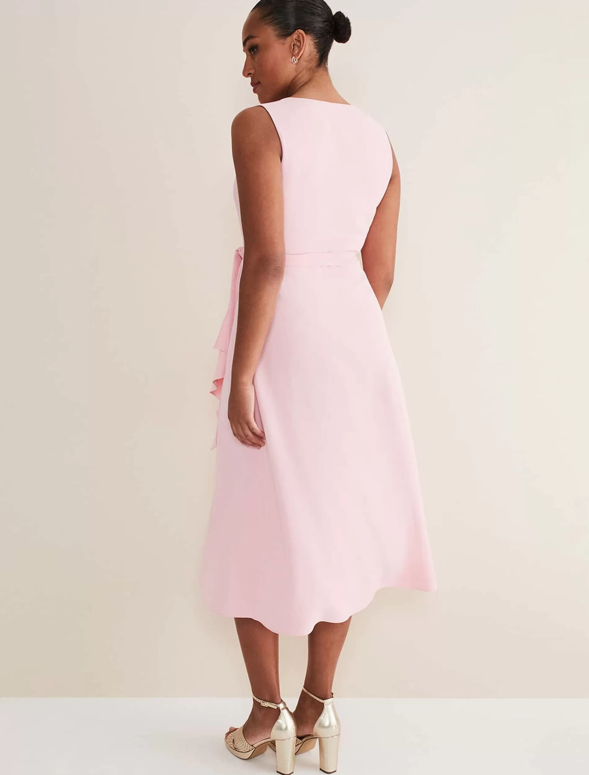 Phase Eight Julissa Sleeveless Ruffle Wrap Midi Dress Soft Pink Clearance