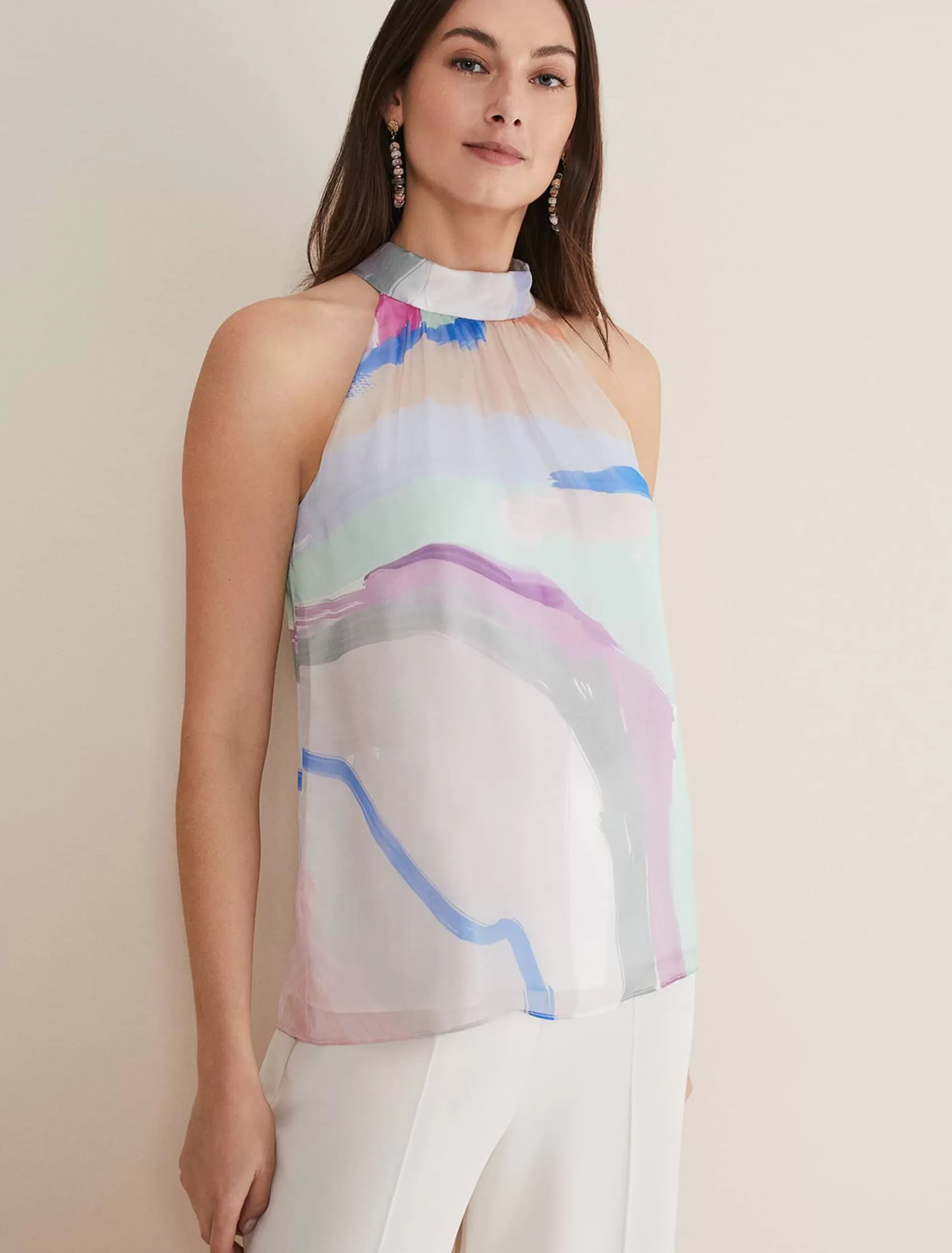 Phase Eight Kadie Printed Silk Halter Top Pastels/Multi Clearance