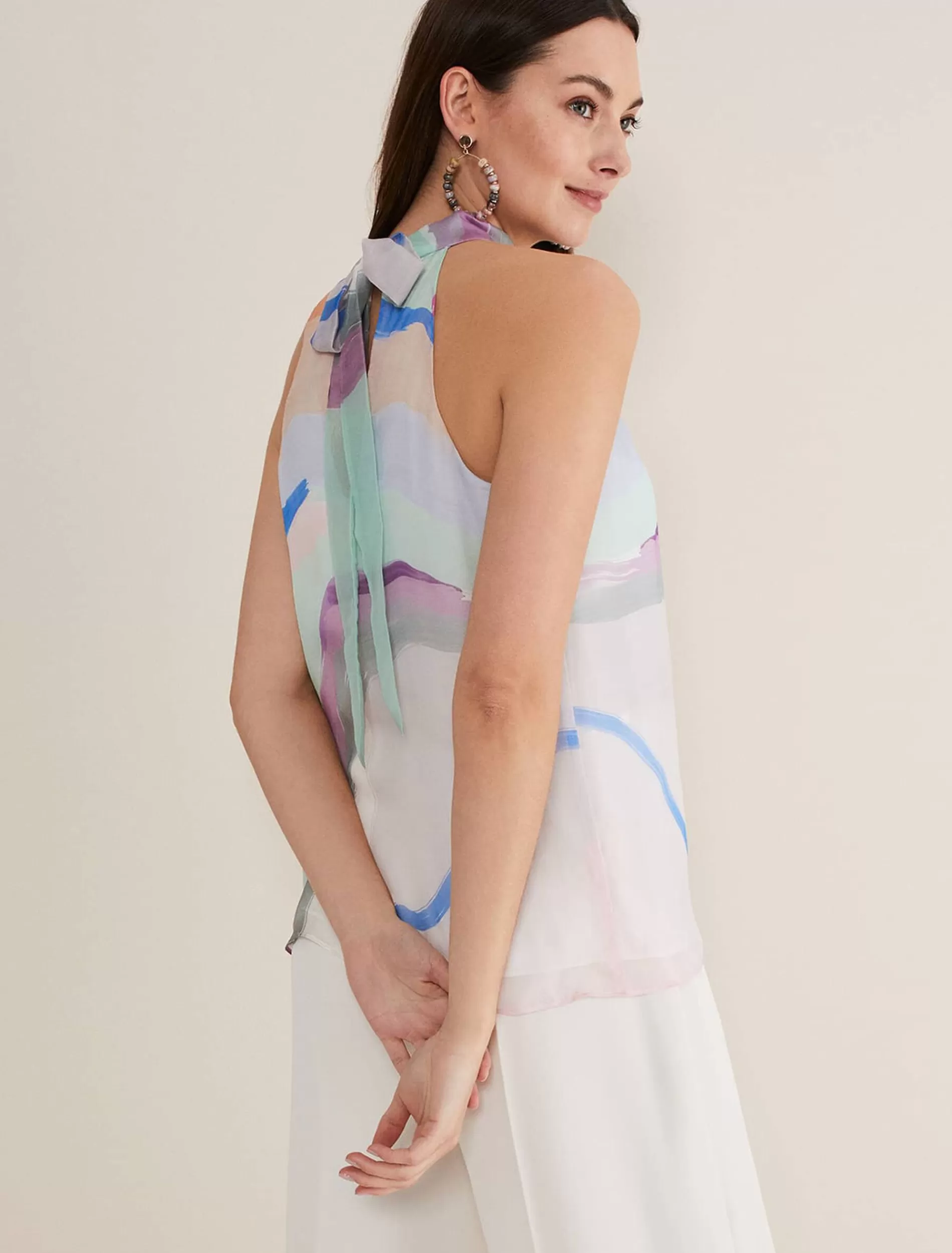 Phase Eight Kadie Printed Silk Halter Top Pastels/Multi Clearance