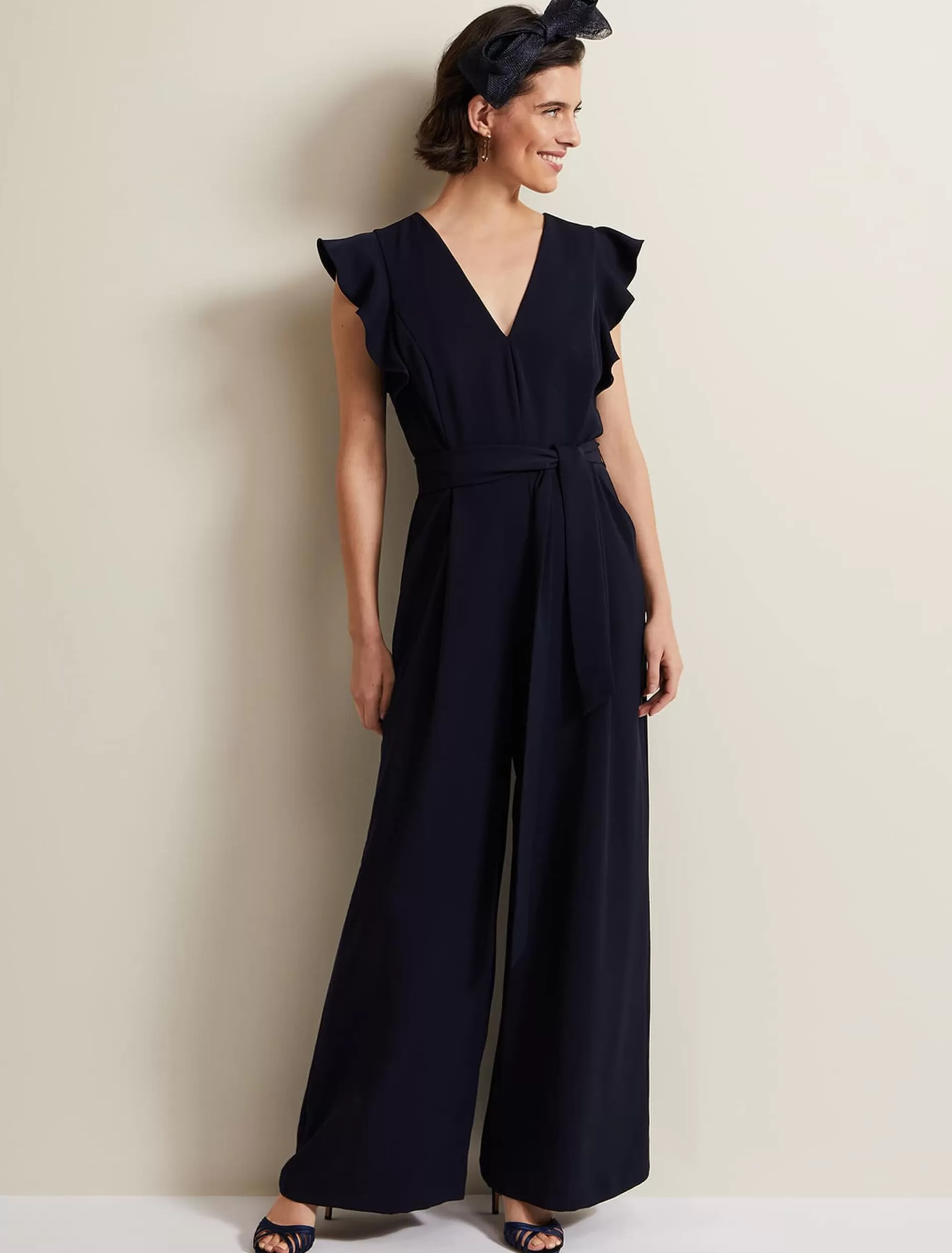 Phase Eight Kallie V Neck Frill Jumpsuit Navy Cheap