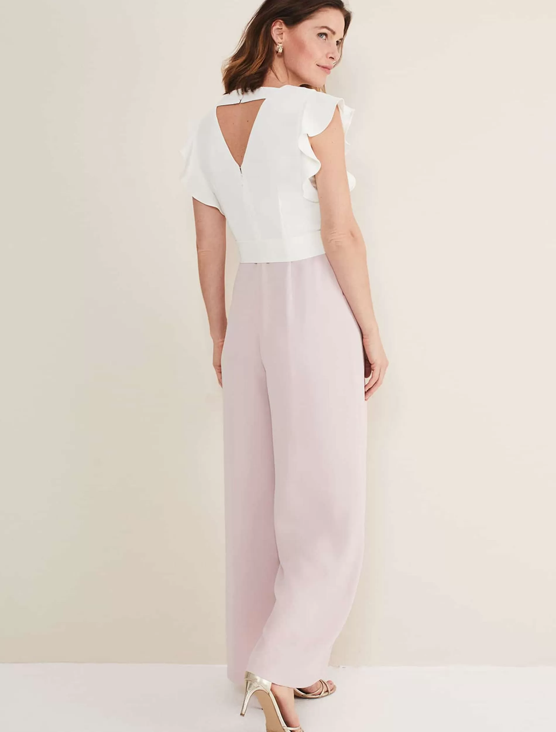 Phase Eight Kallie V Neck Frill Jumpsuit Antique Rose/Ivory Sale