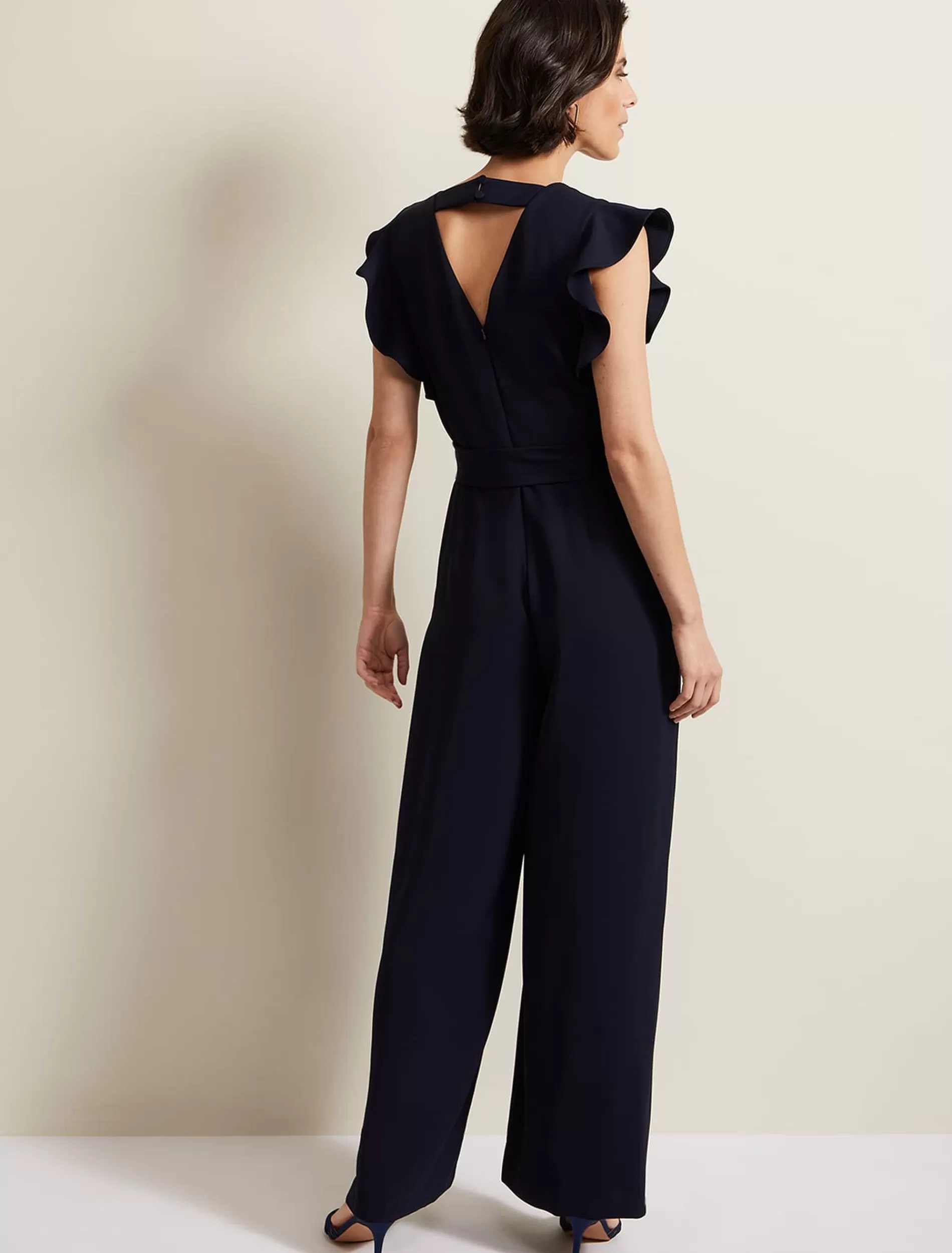 Phase Eight Kallie V Neck Frill Jumpsuit Navy Cheap