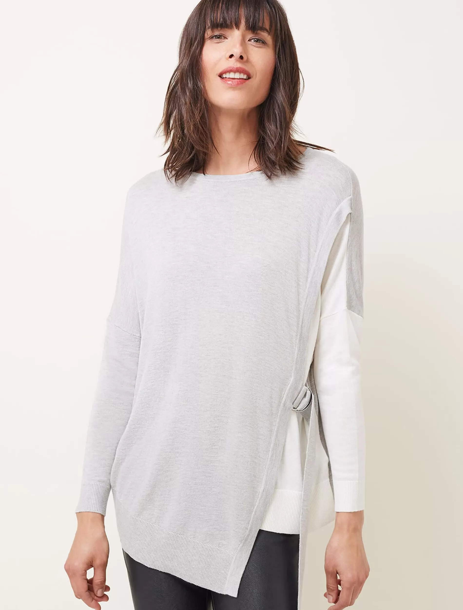 Phase Eight Karina D-Ring Colourblock Fine Knit Jumper Grey/Ivory Shop