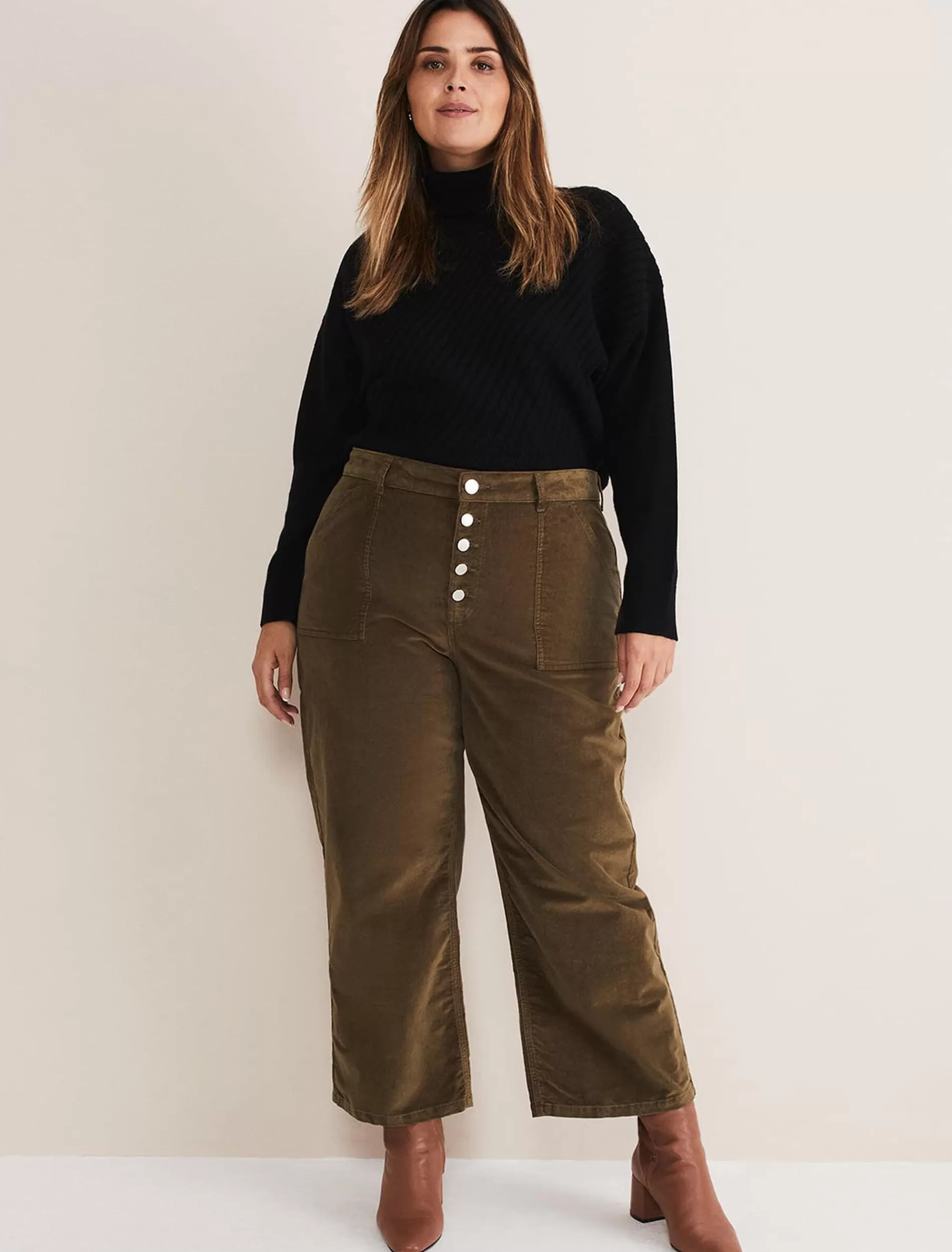 Phase Eight Karlie Button Through Corduroy Jeans Olive Outlet