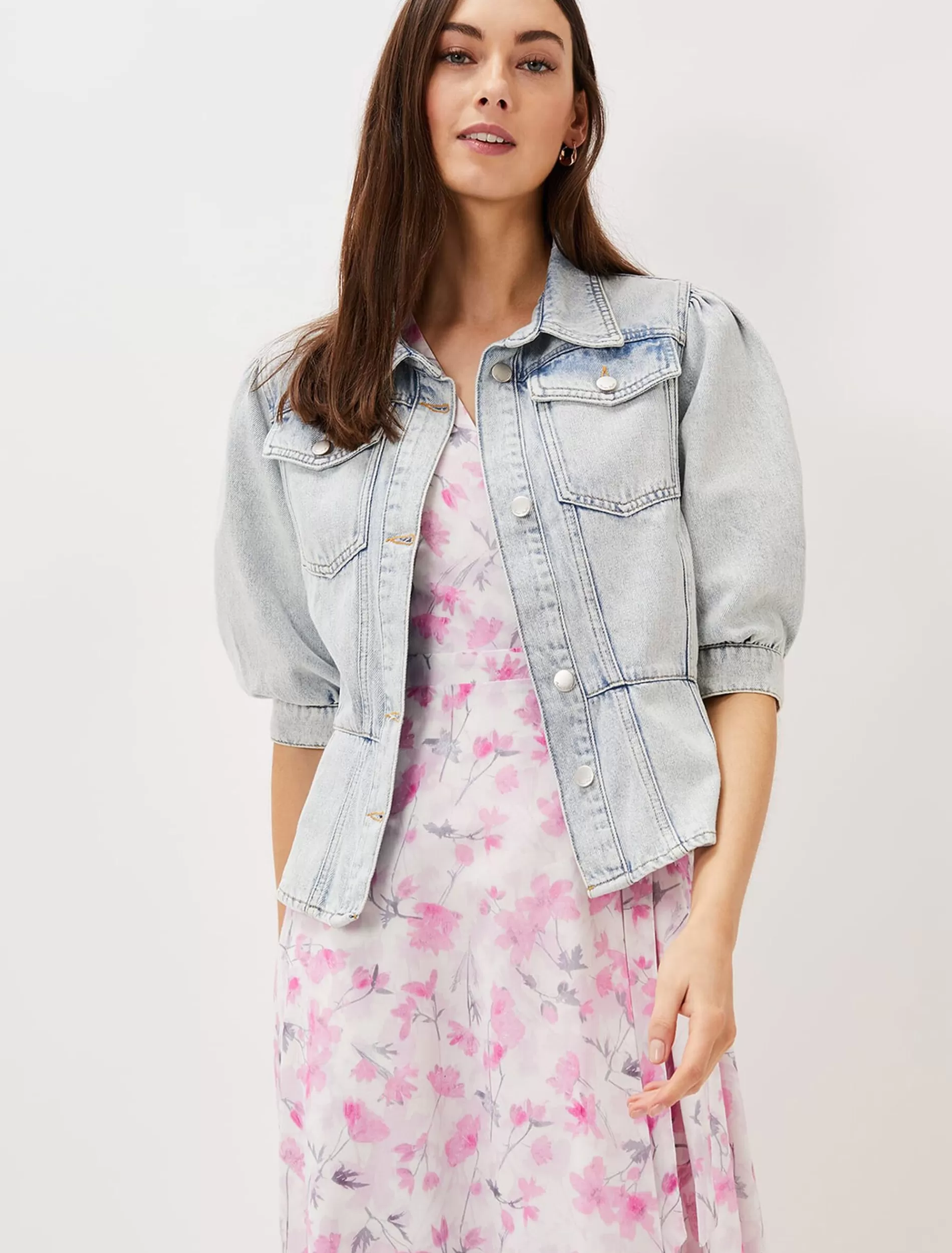 Phase Eight Karys Fashion Puff Sleeve Jacket Denim Clearance
