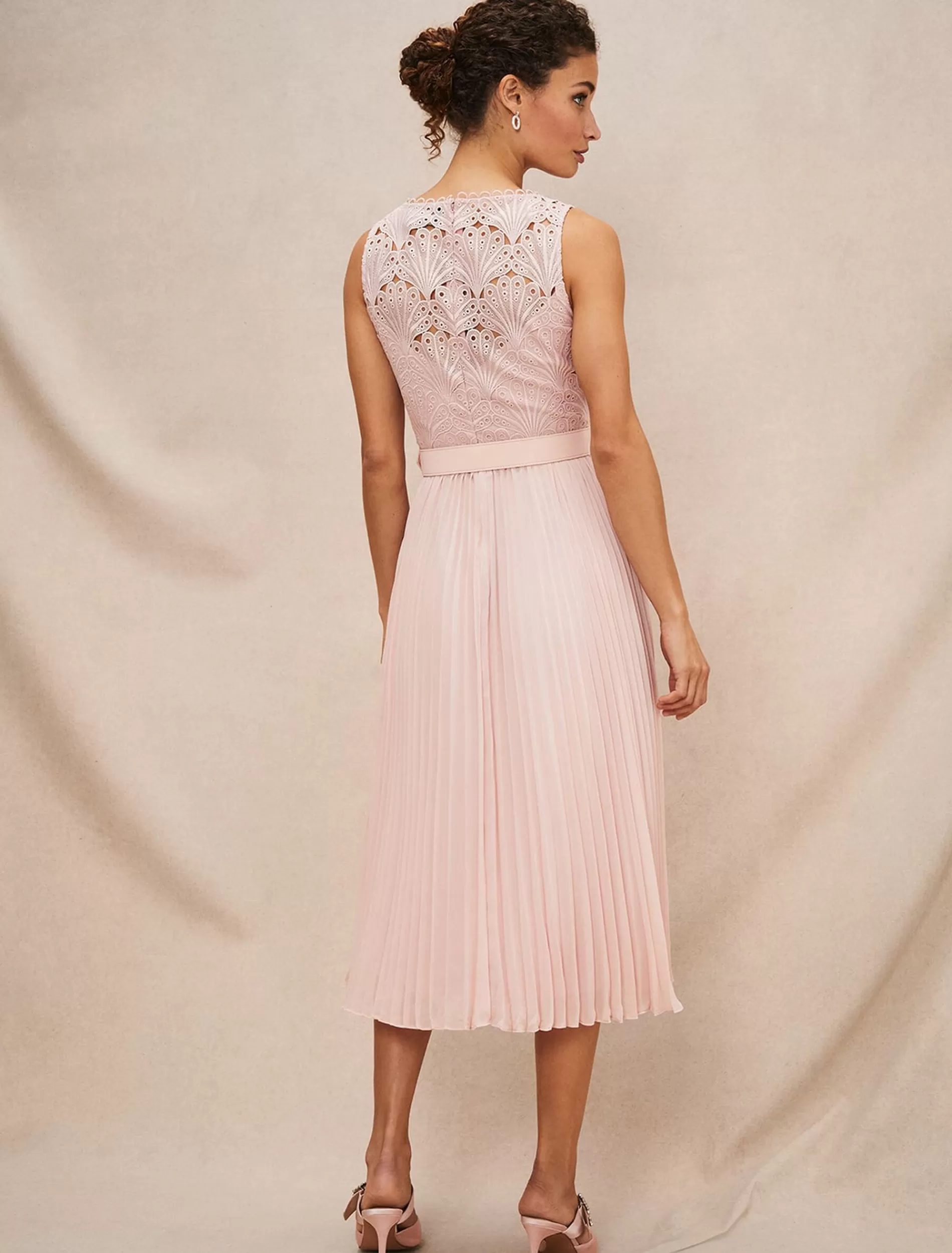 Phase Eight Kassidy Lace Bodice Pleat Dress Petal Pink Hot