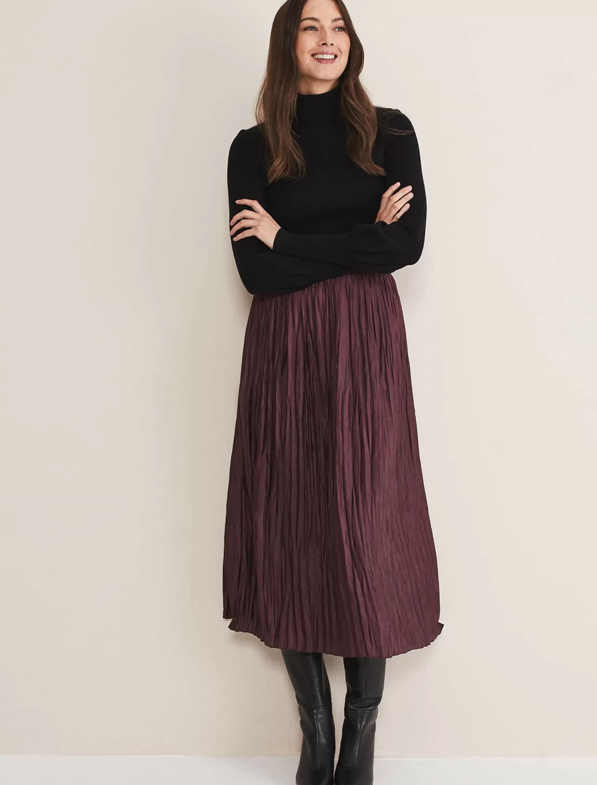 Phase Eight Kate Plisse Midi Skirt Aubergine Online