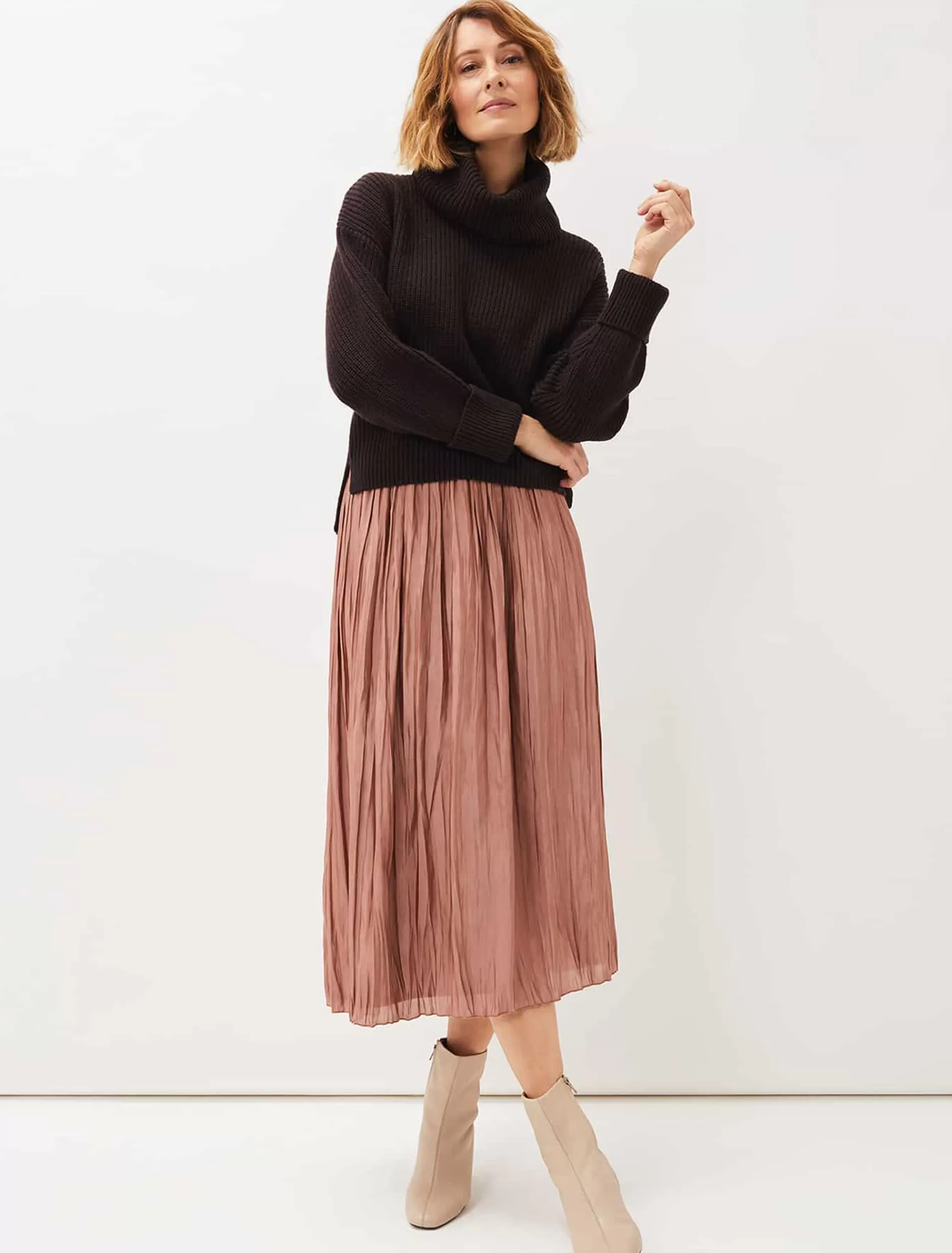 Phase Eight Kate Plisse Midi Skirt Mocha Clearance